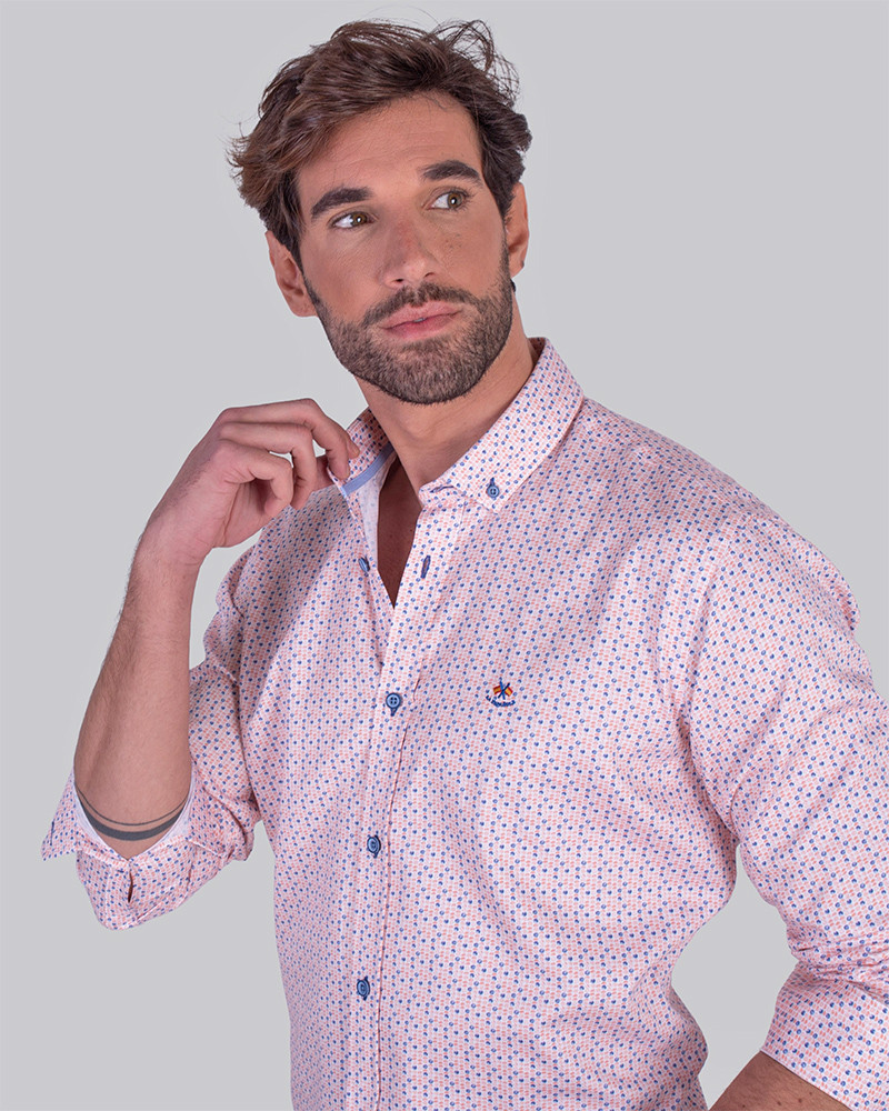 Camisa algodón estampado cuello botón  coral serie 56152