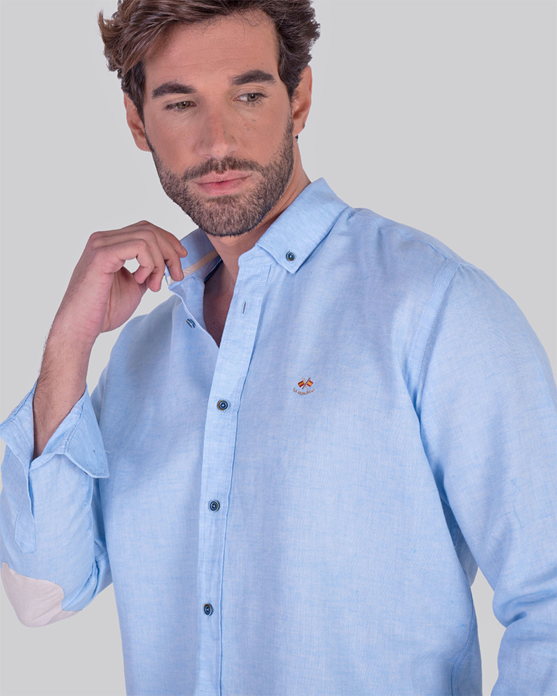 Serie 56140 Camisa algodón-lino con codera cuello botón