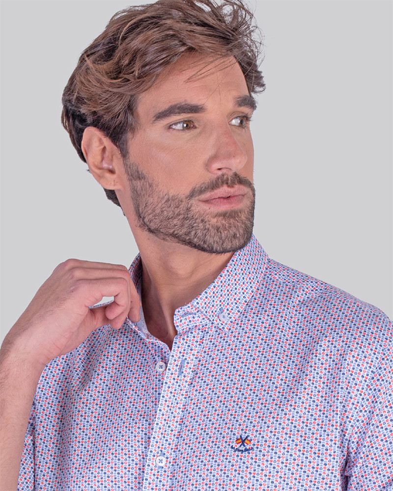 Camisa algodón estampada cuello botón azul serie 56152