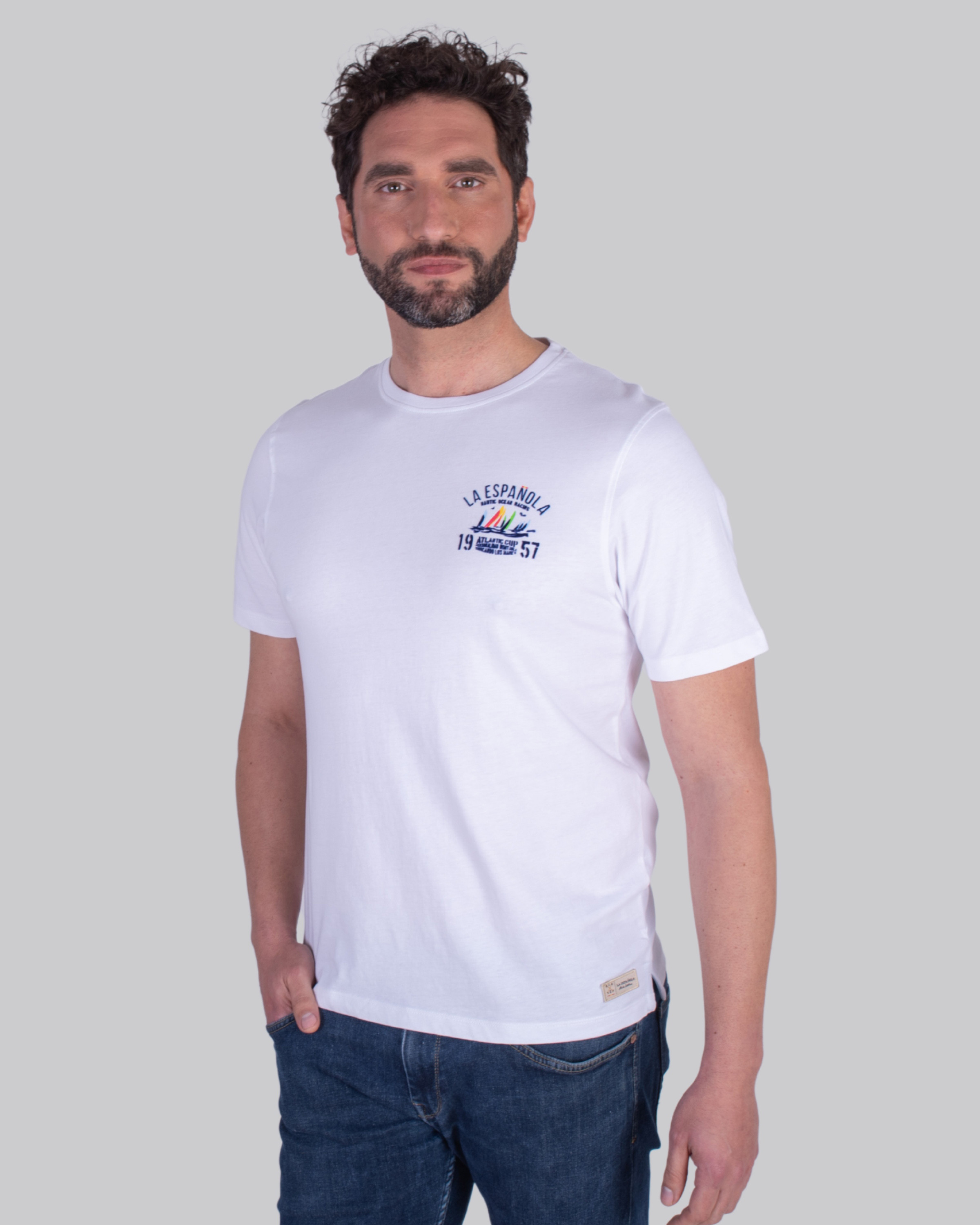 Camiseta  algodón estampada en pecho y espalda blanca serie 10855