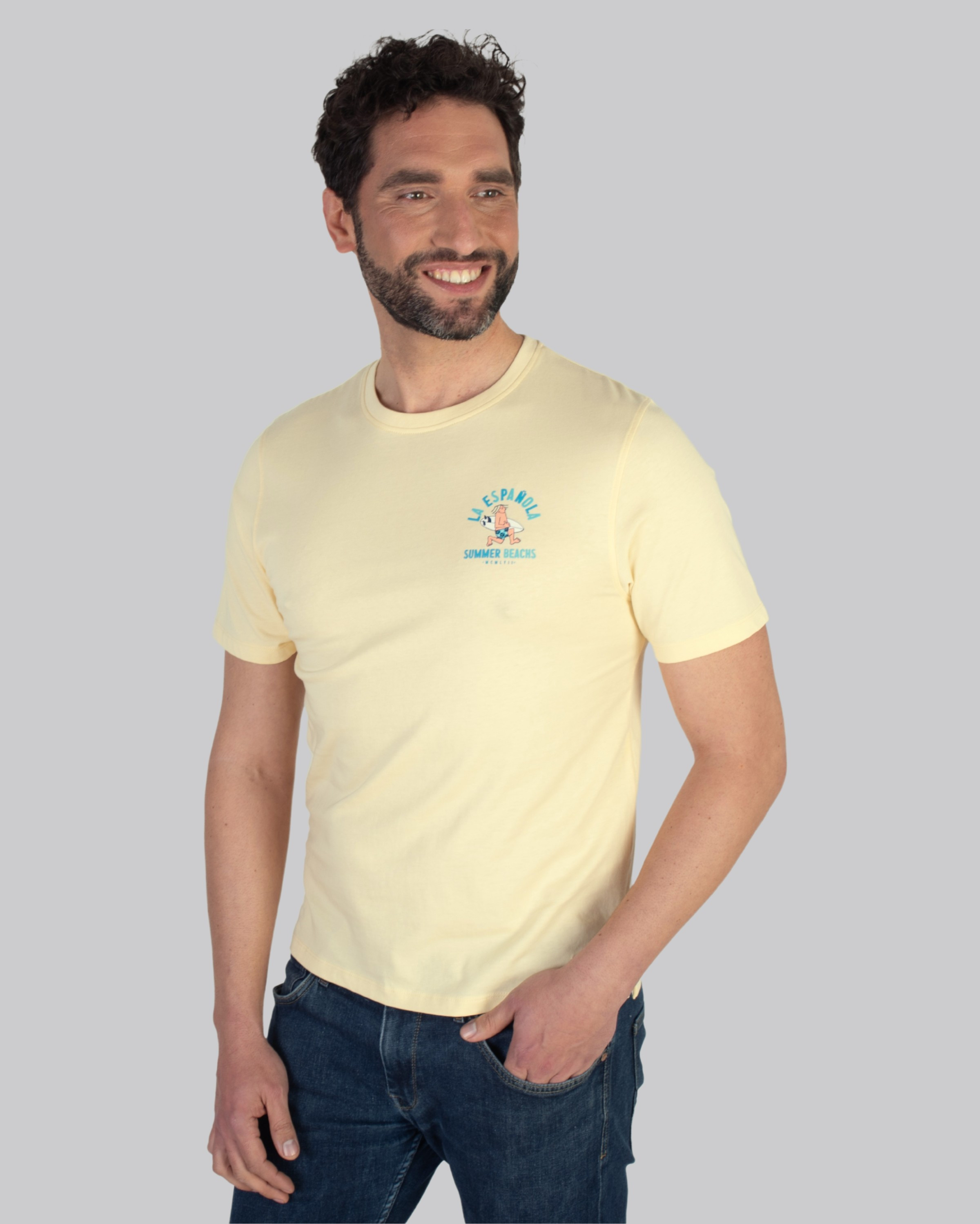 Camiseta algodón estampada en pecho y espalda amarilla serie 10857
