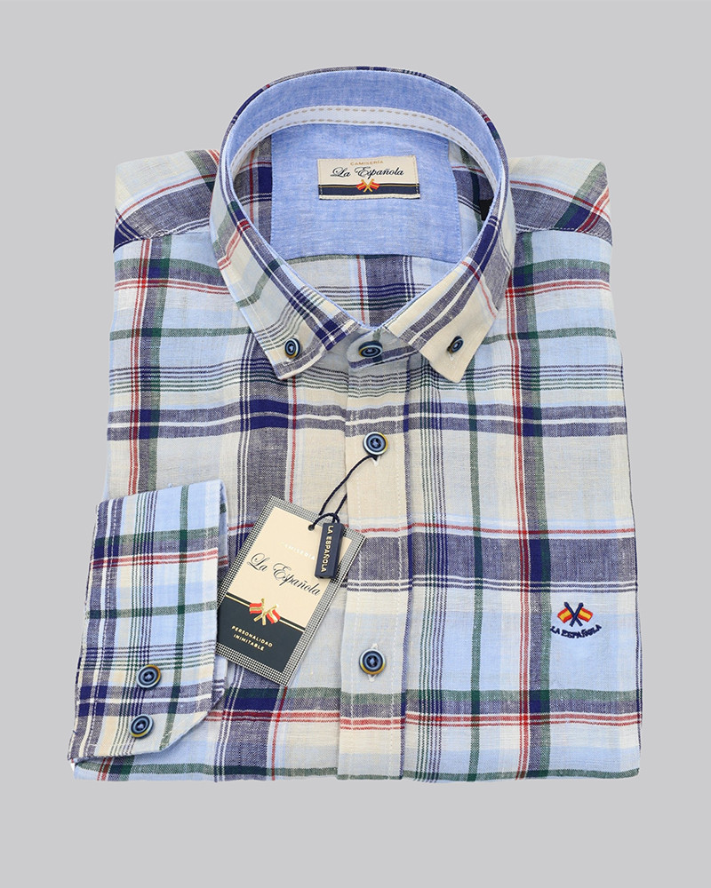 Serie 56184 Camisa algodón cuadro cuello botón