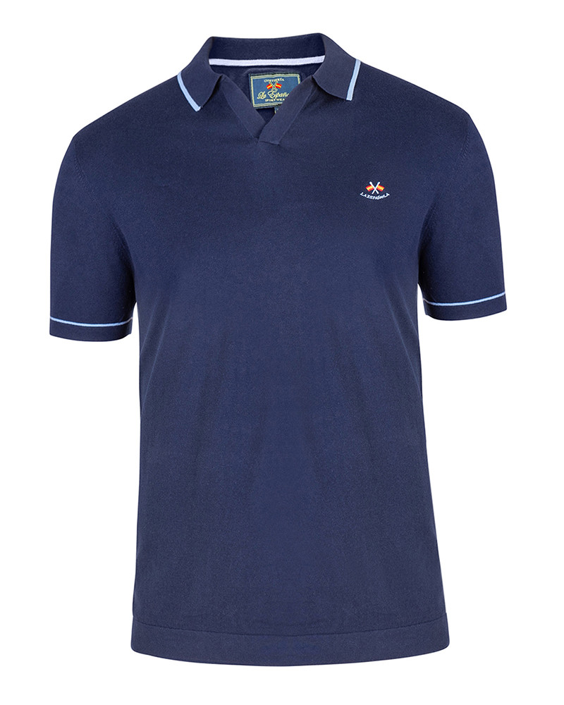 Polo algodón básico manga corta y cuello en V marino serie 10880