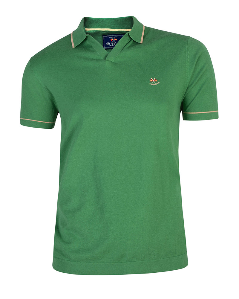 Polo algodón básico manga corta con cuello en V verde serie10880