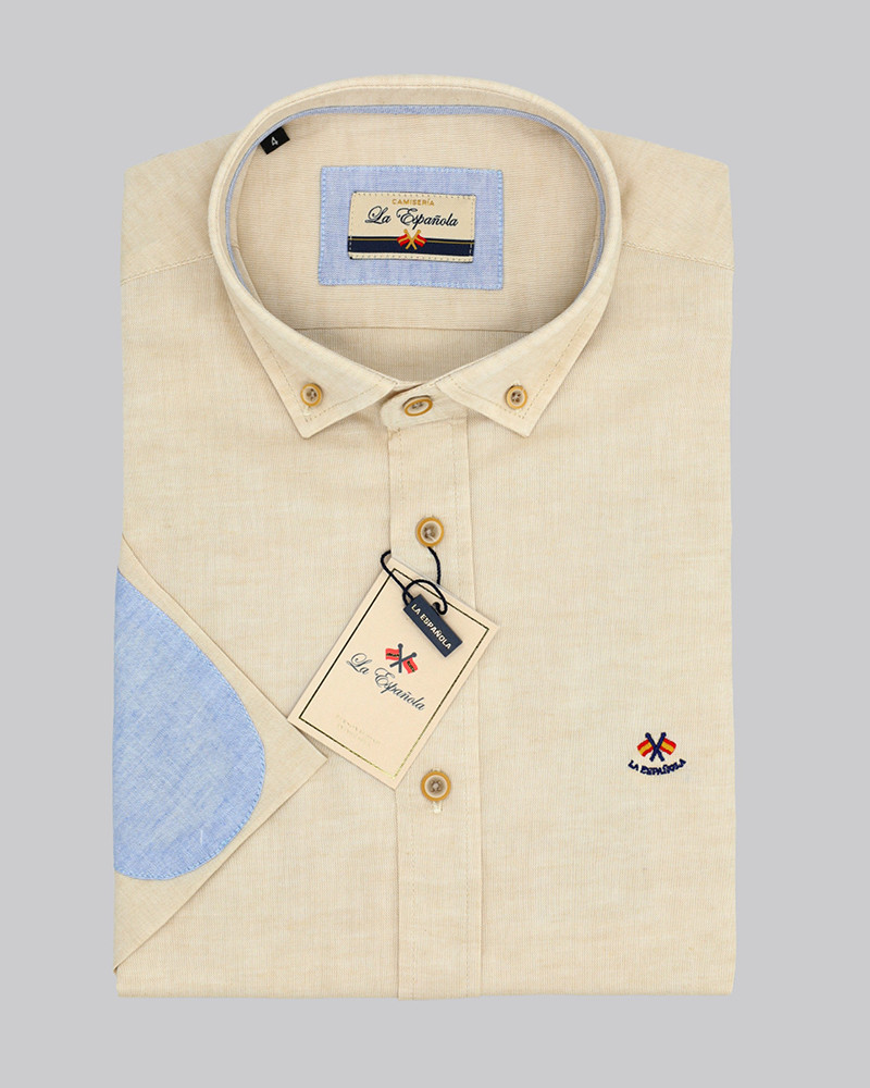 Serie 56140 Camisa algodón-lino con codera cuello botón