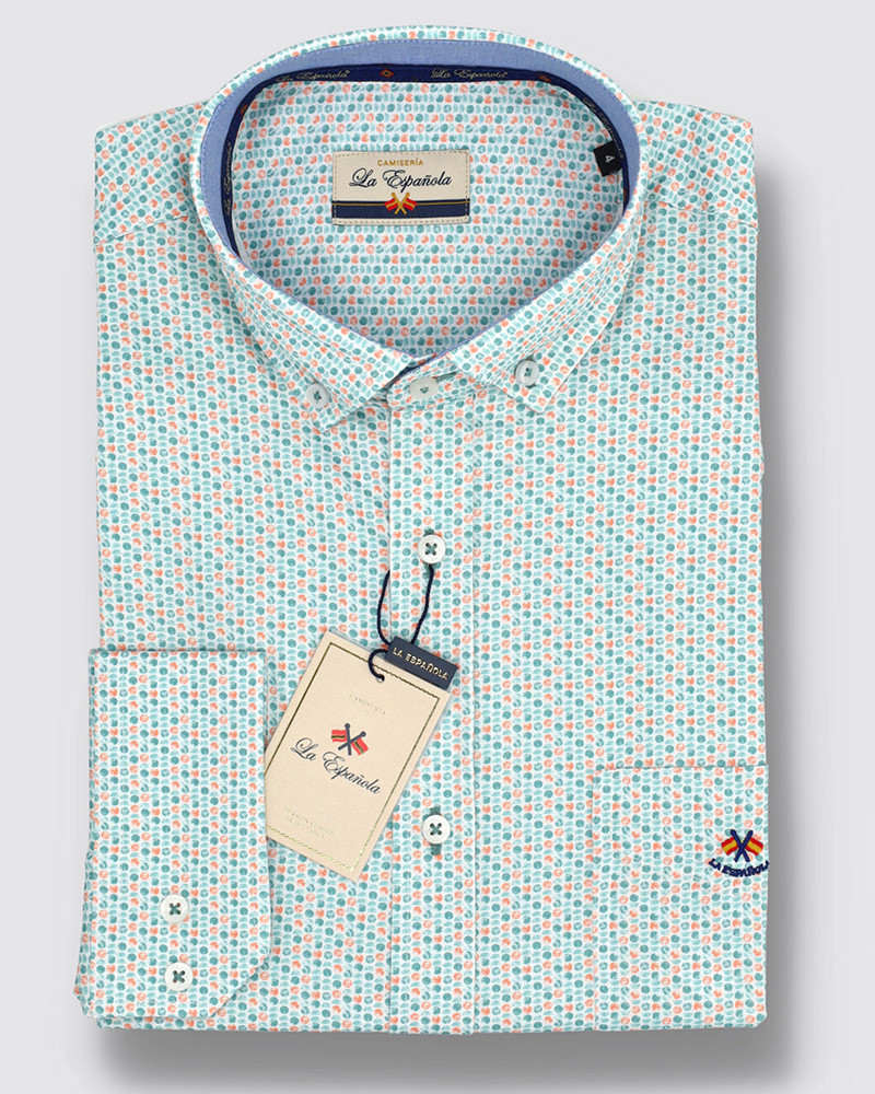 Serie 36152 Camisa regular algodón estampada con bolsillo