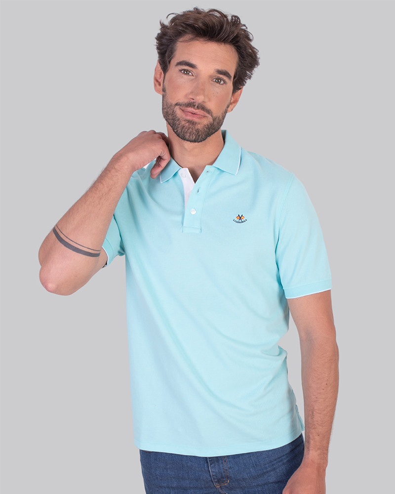 Polo básico algodón manga corta turquesa serie 10866