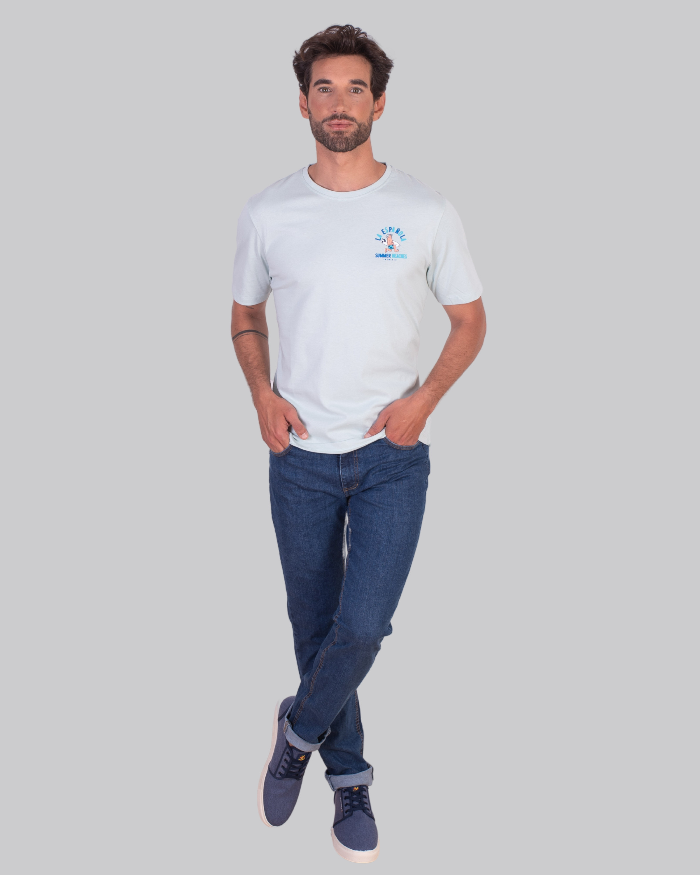 Camiseta  algodón estampada en pecho y espalda verde serie 10857