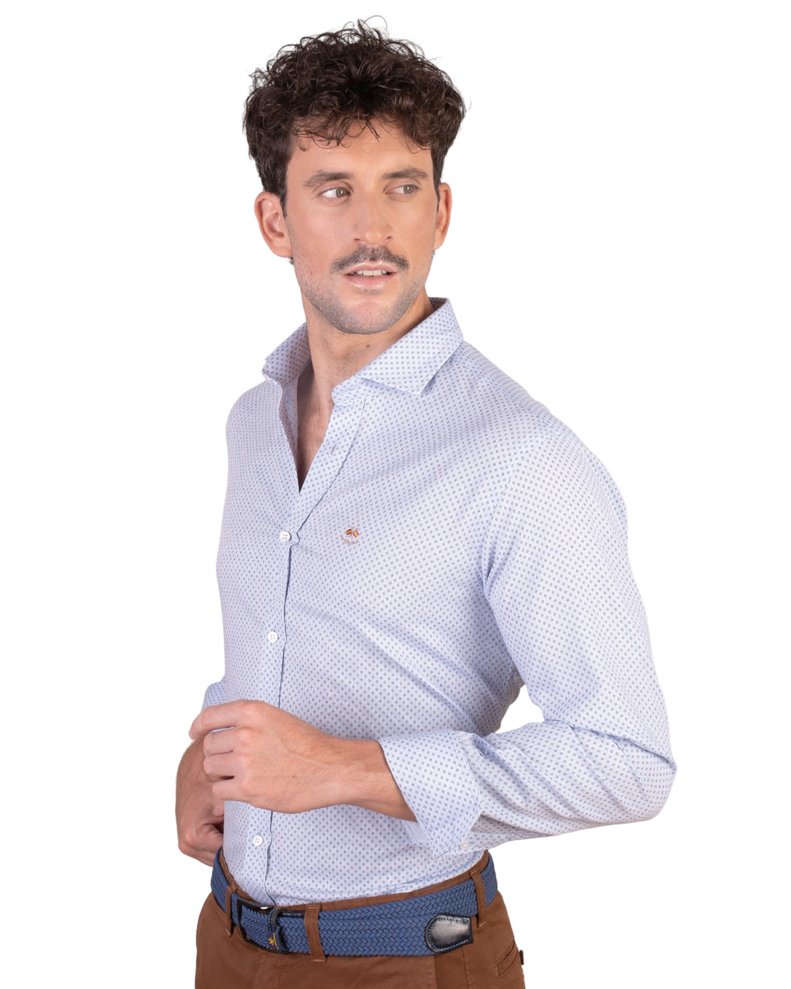 camisa microestampada cuello italiano serie 56324 blanco