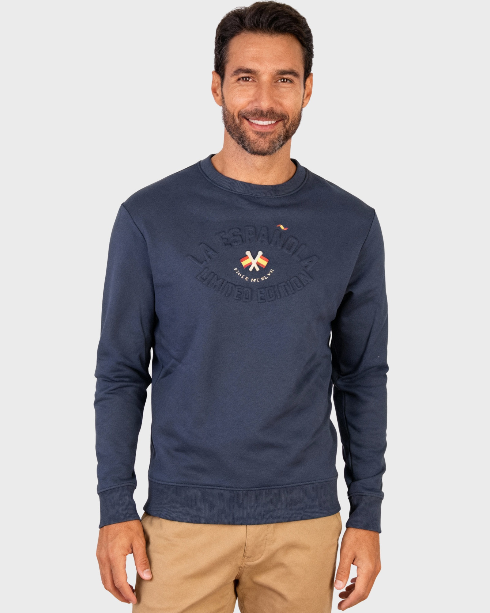 Serie 10910 Sudadera cuello caja algodón color azul marino