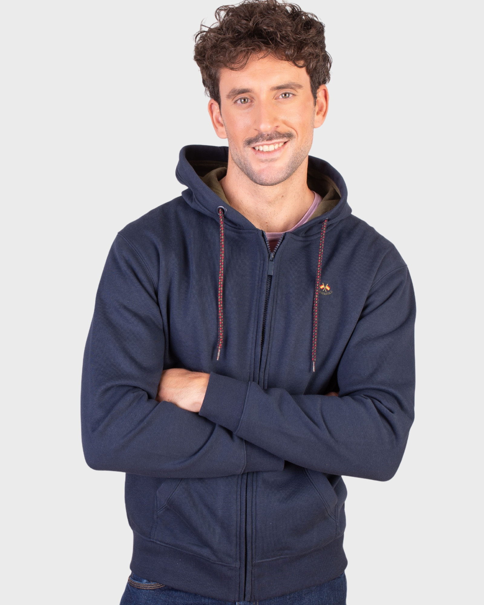 Sudadera algodon con capucha y cremallera marino serie 10914