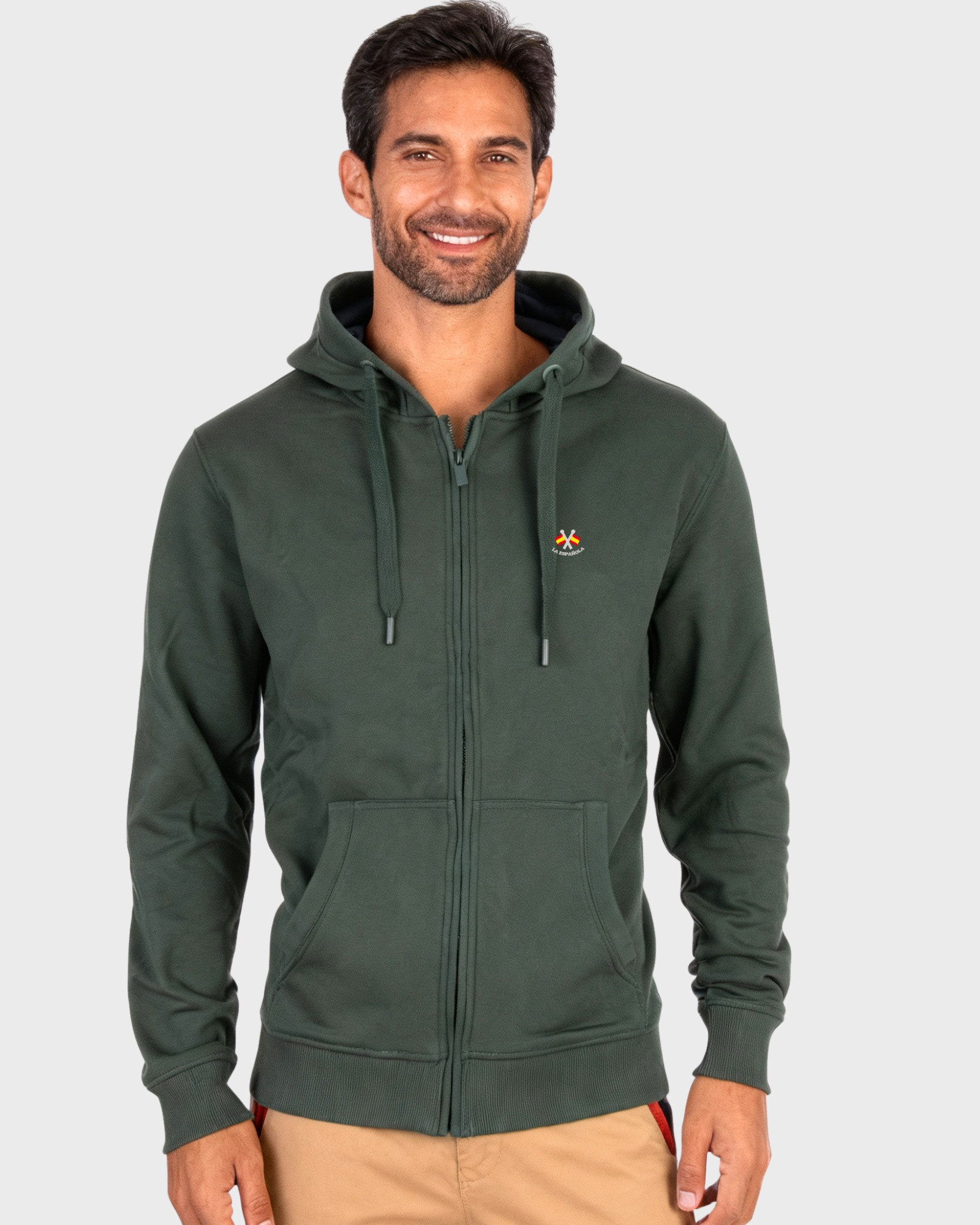 Serie 10914 Sudadera con capucha cremallera algodón color verde
