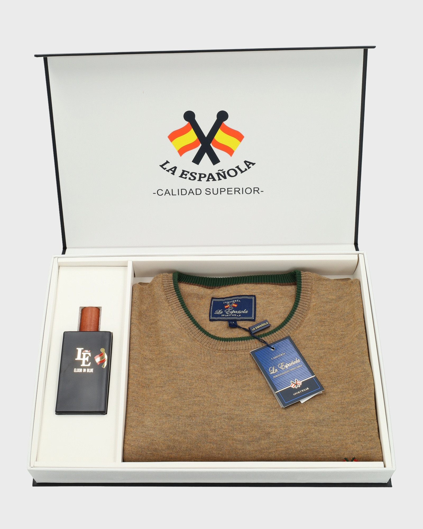 Serie 18014 pack especial regalo formado por suéter cuello caja y elixir colonia color 4 camel
