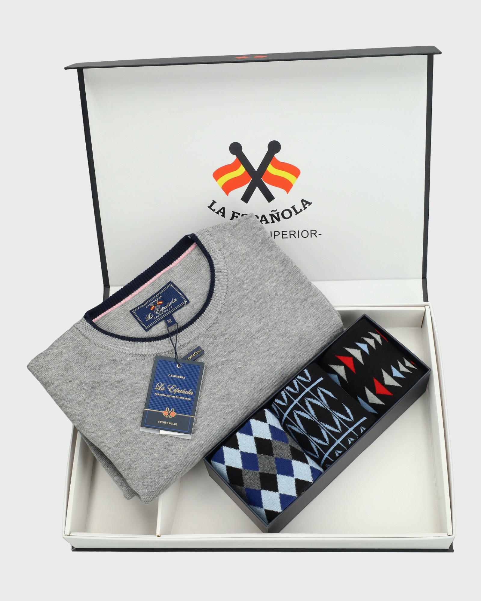 SERIE 10829/19000 Estuche especial Sueter cuello caja color gris + 3 pares calcetines 19024