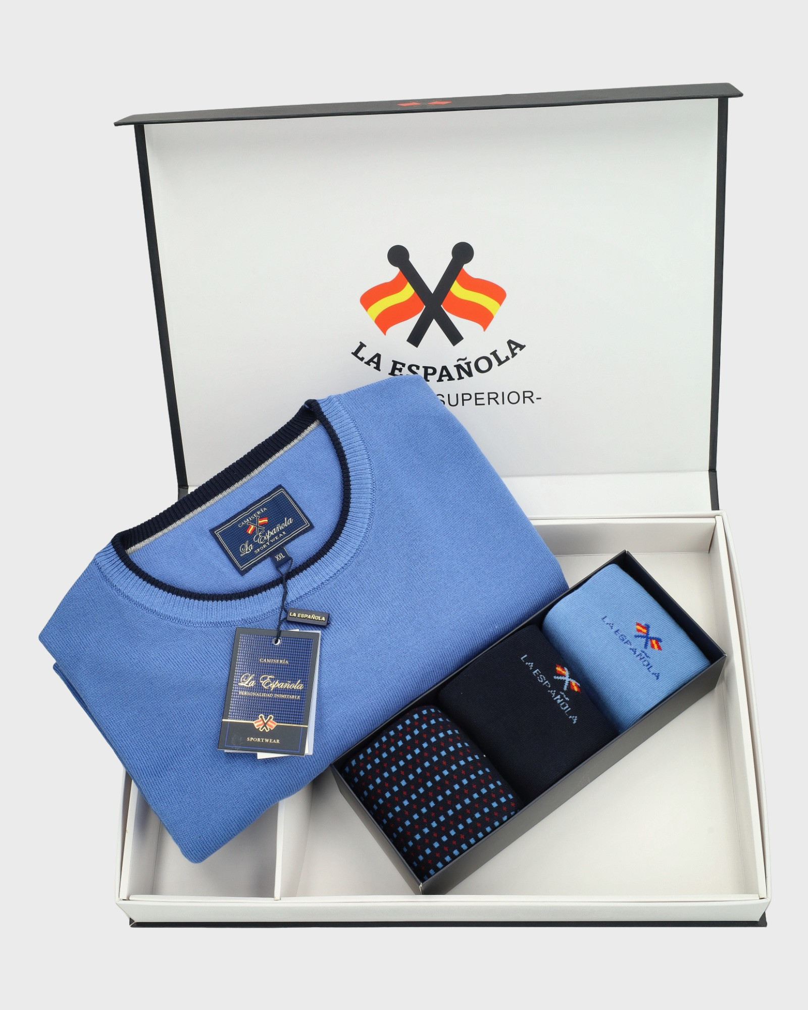 SERIE 10829/19000 Estuche especial Sueter cuello caja color azul + 3 pares calcetines 19016