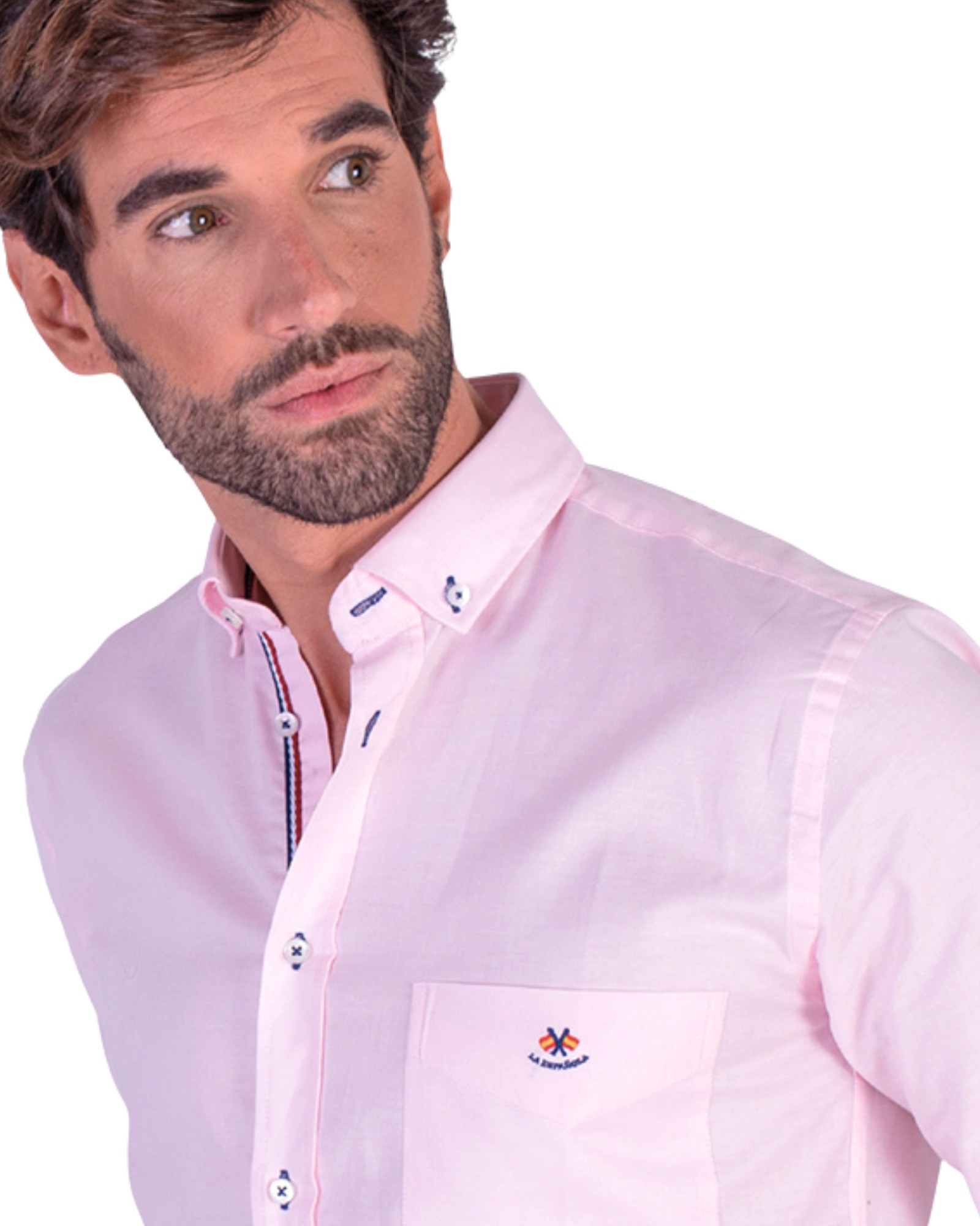 Camisa regular  tejido oxford con bolsillo serie 35505 rosa