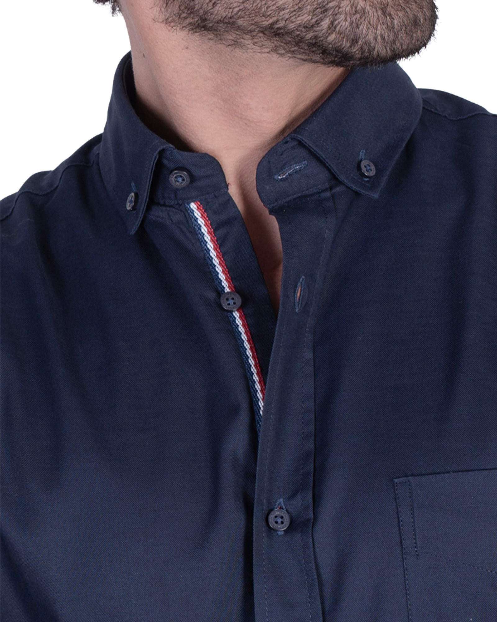 Camisa regular  tejido oxford con bolsillo serie 35505 marino
