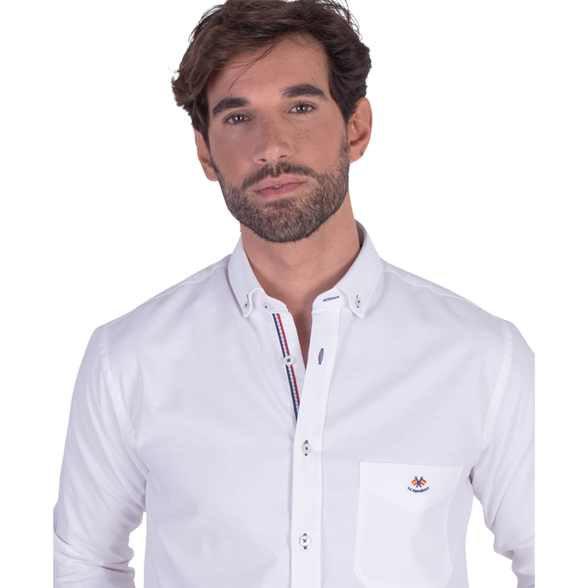Camisa regular tejido oxford con bolsillo serie 35505 blanca