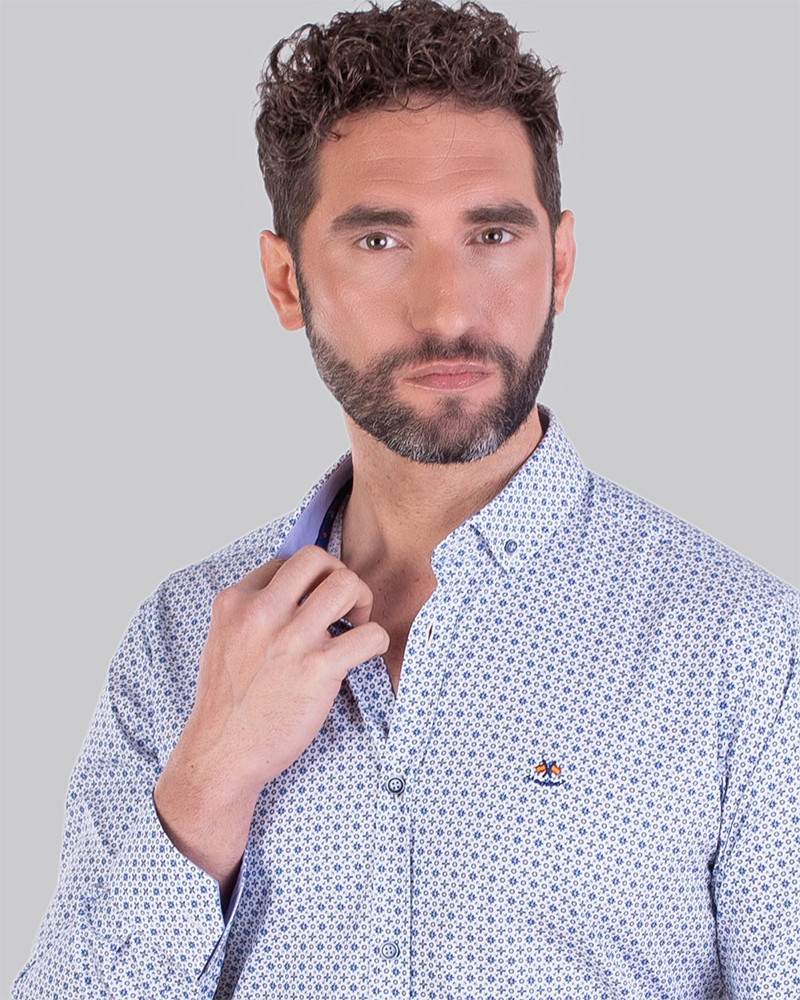 Camisa algodón microestampada cuello botón serie 56105