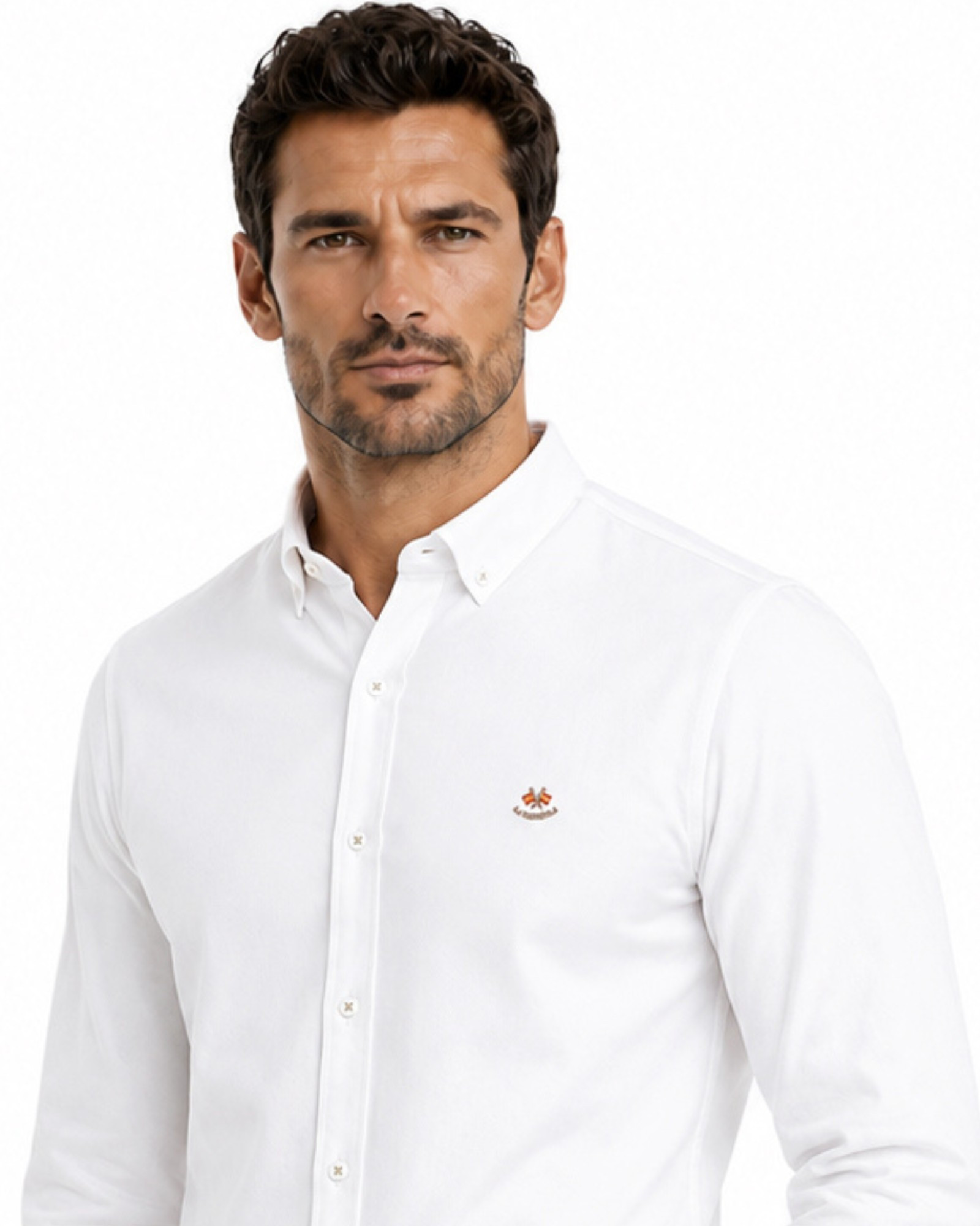 Camisa oxford lisa cuello botón serie 55505 blanco