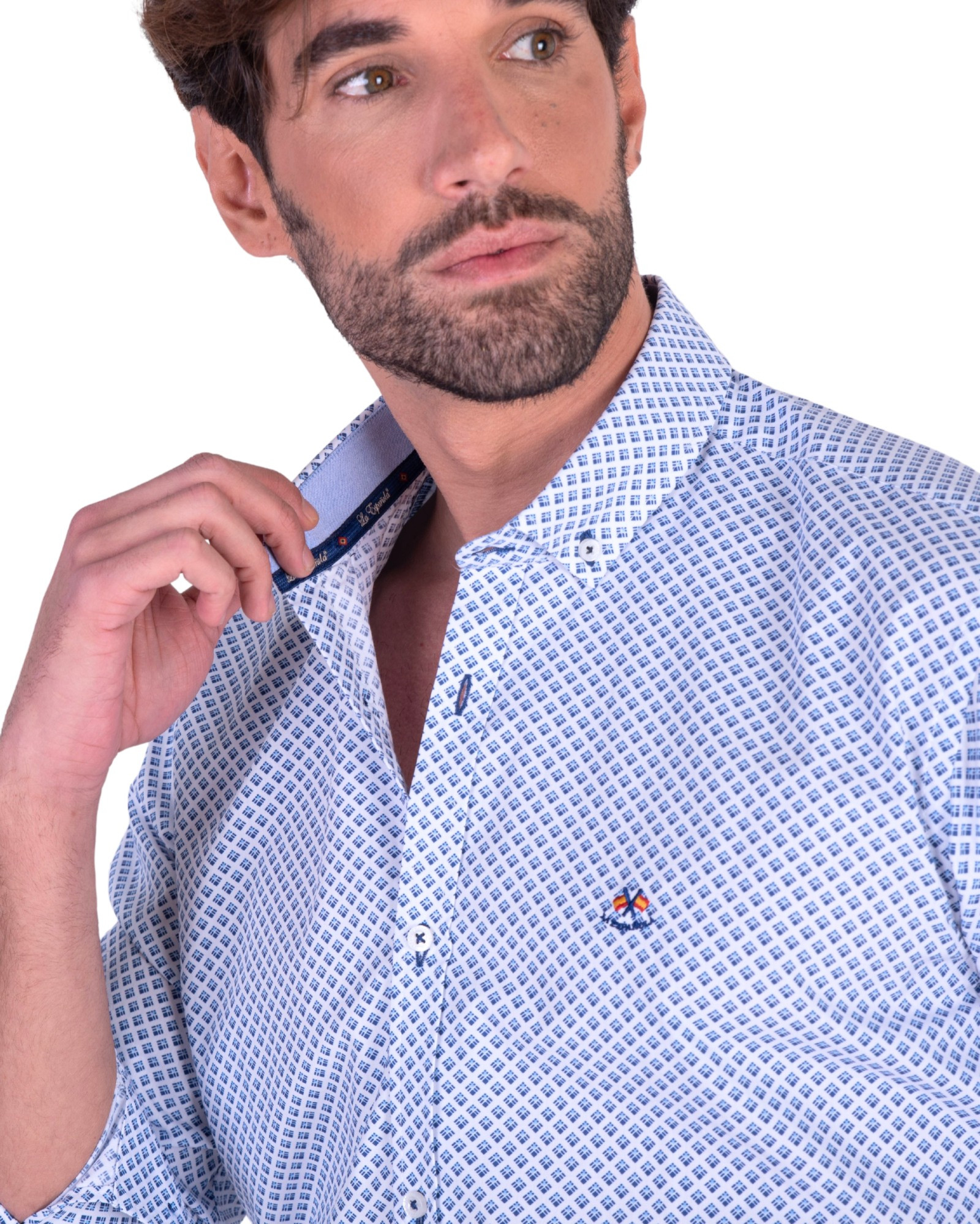 Serie 56161 Camisa algodón estampada cuello botón color único