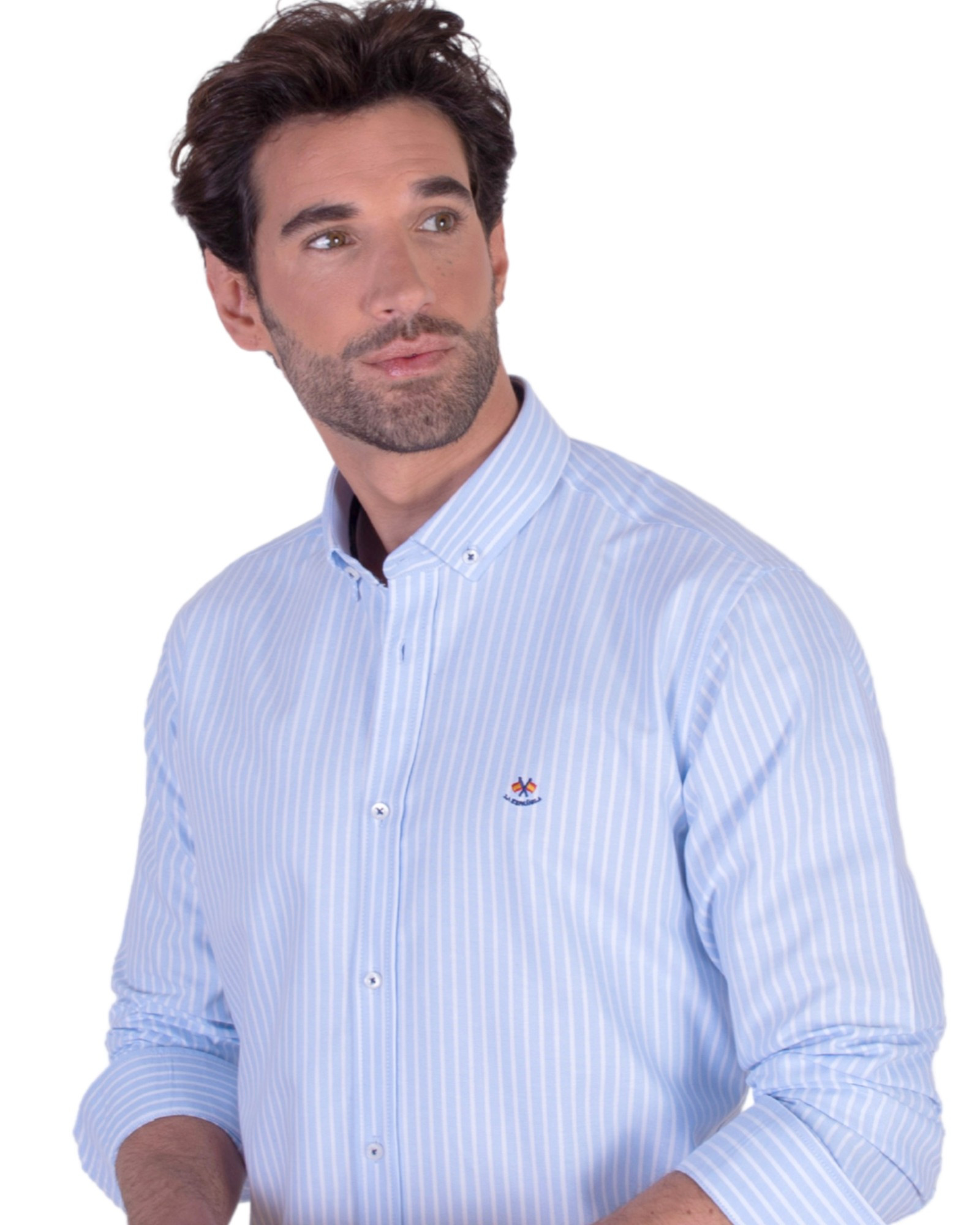 Camisa oxford raya cuello botón serie 56167 azul