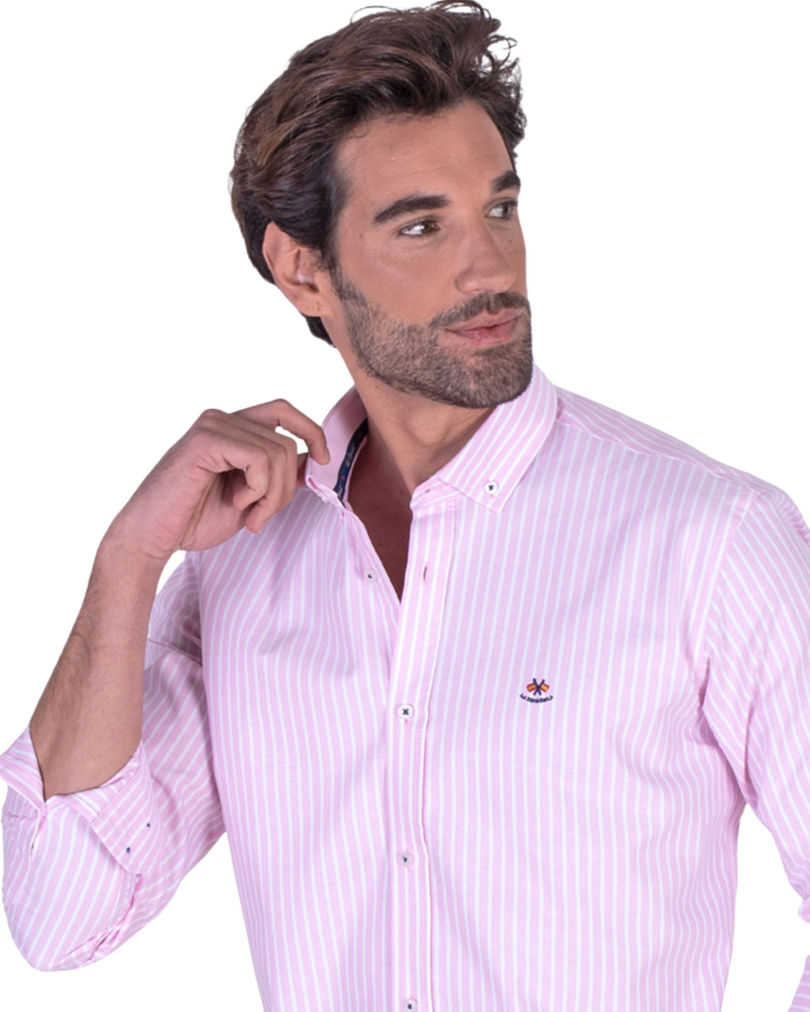 Serie 56167 Camisa oxford raya cuello botón color rosa