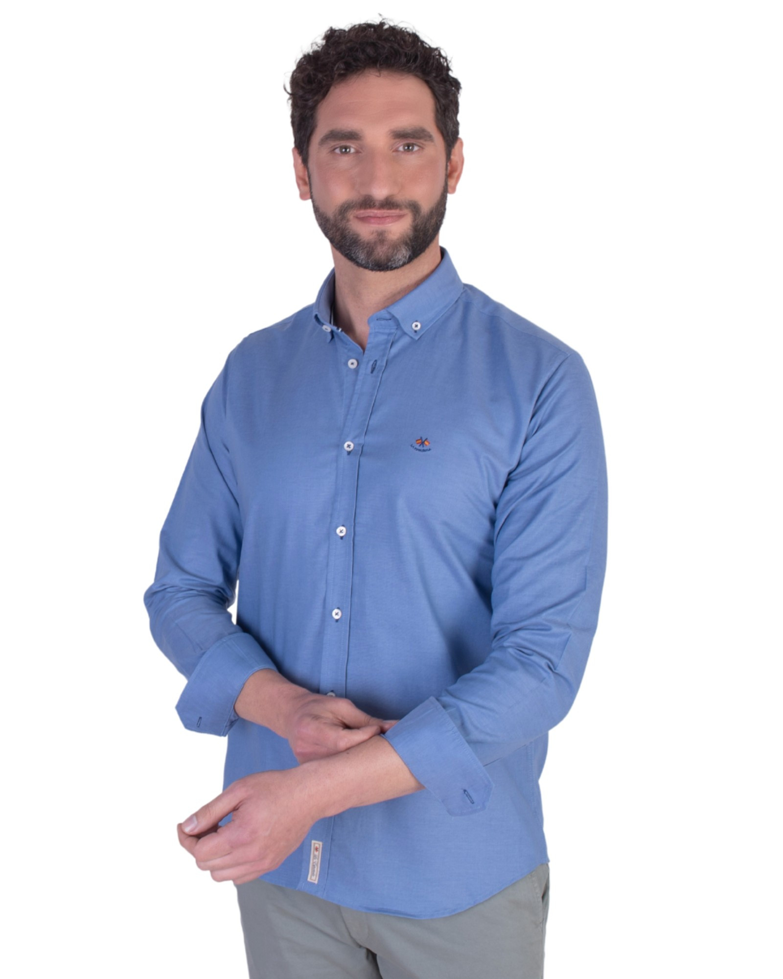 Camisa oxford lisa cuello botón serie 55505 azul