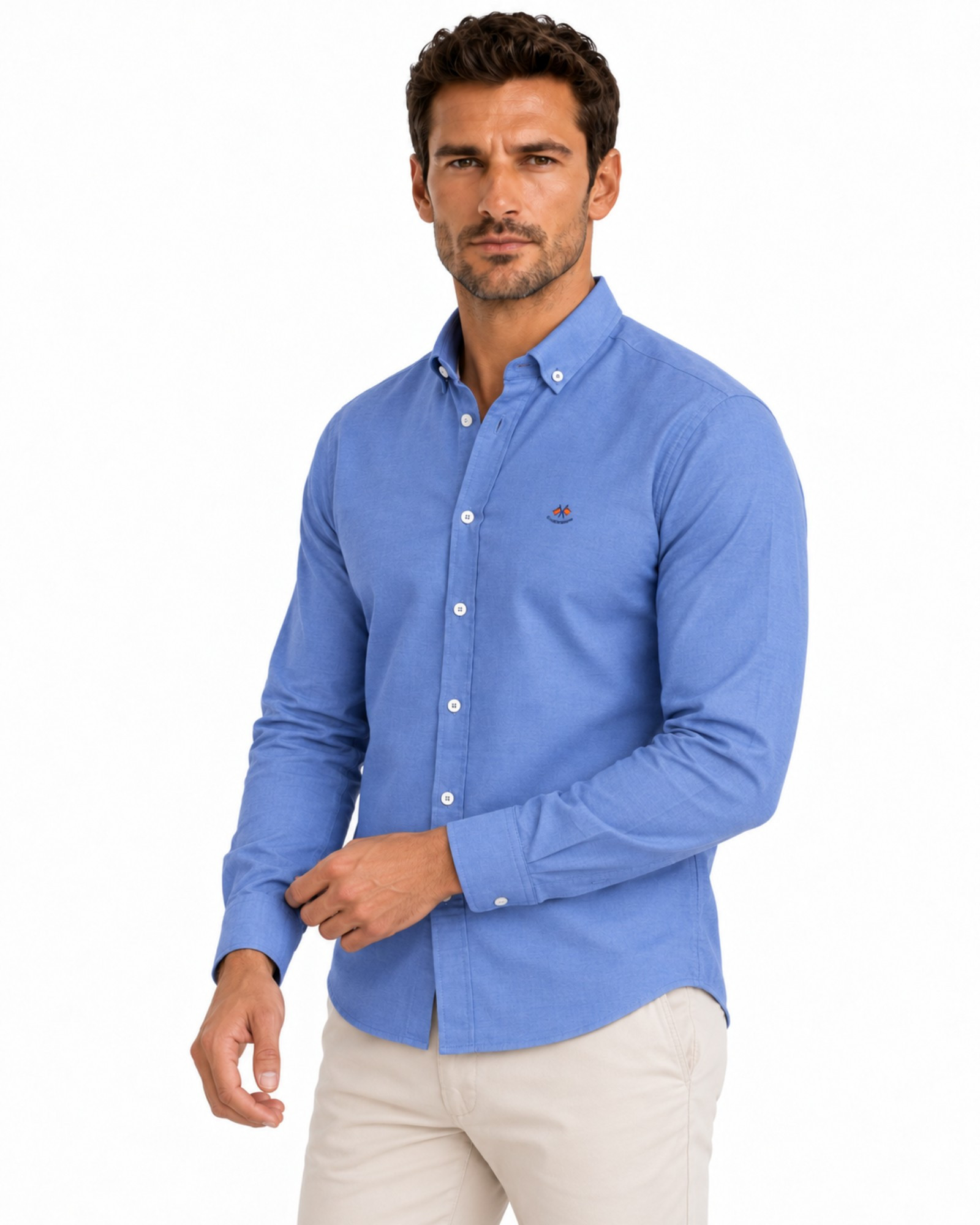 Camisa oxford lisa cuello botón serie 55505 azul