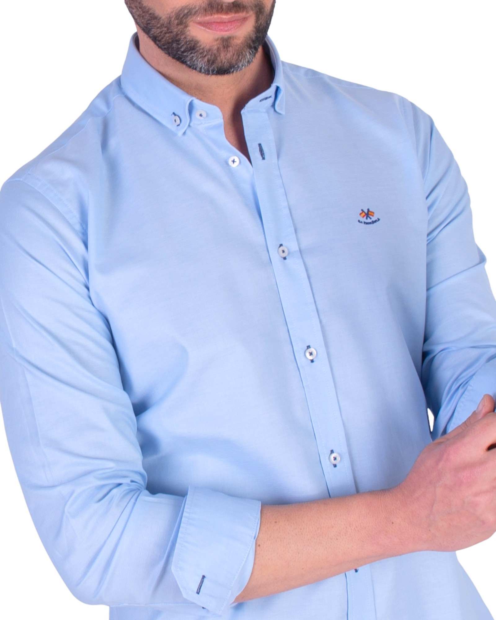 Camisa oxford lisa cuello botón serie 55505 celeste