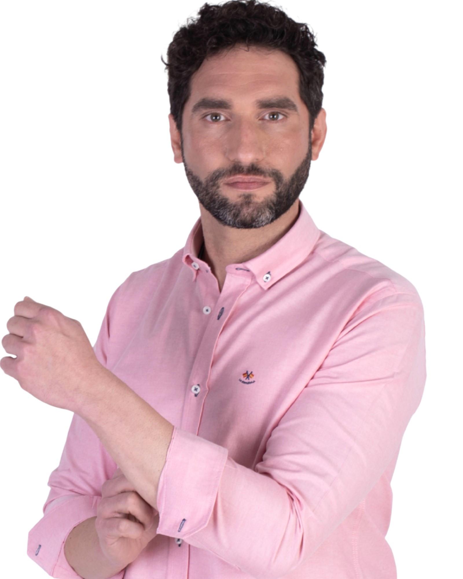 Serie 55505 Camisa oxford lisa cuello botón color rosa fuerte
