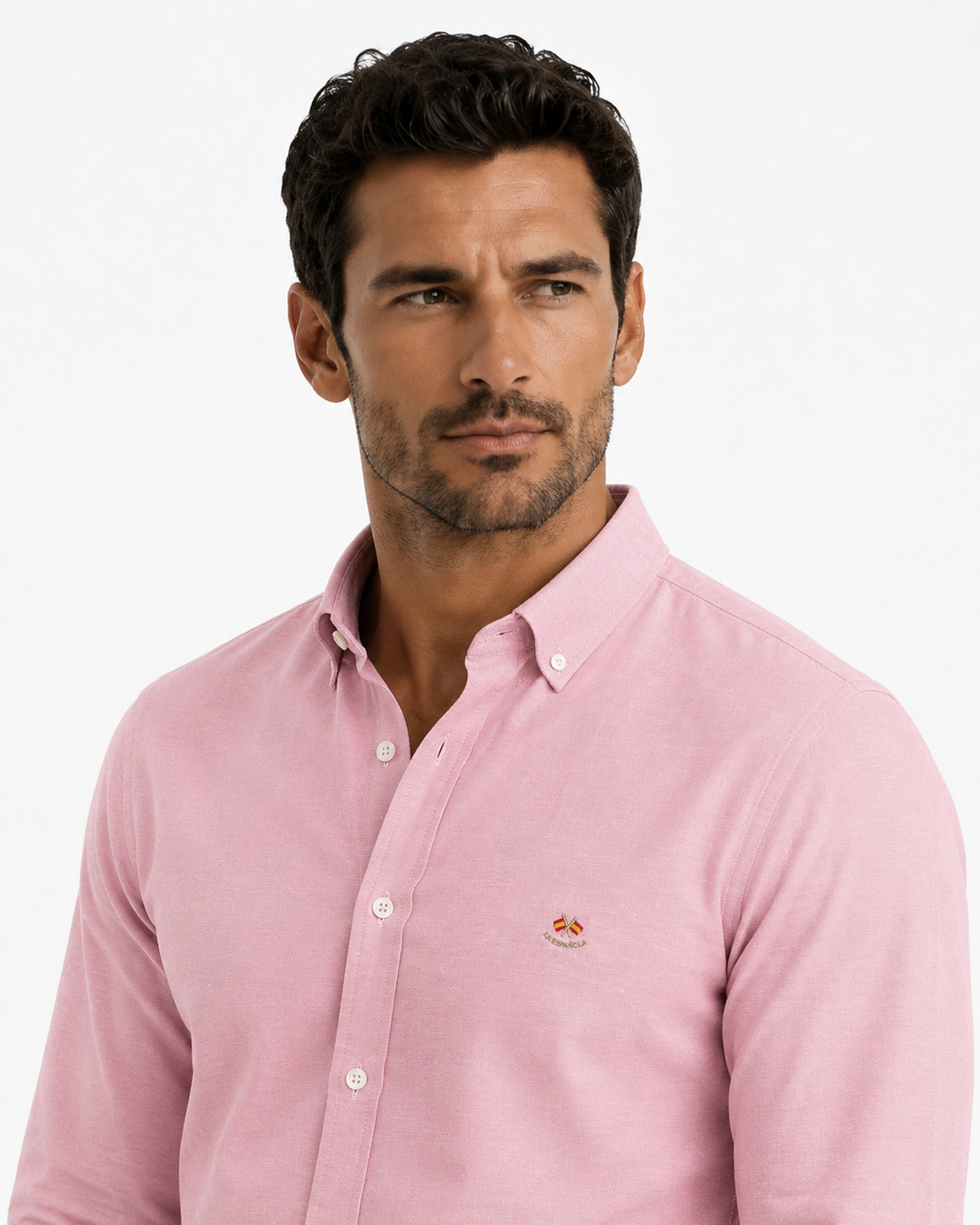 Camisa oxford lisa cuello botón serie 55505 rosa fuerte