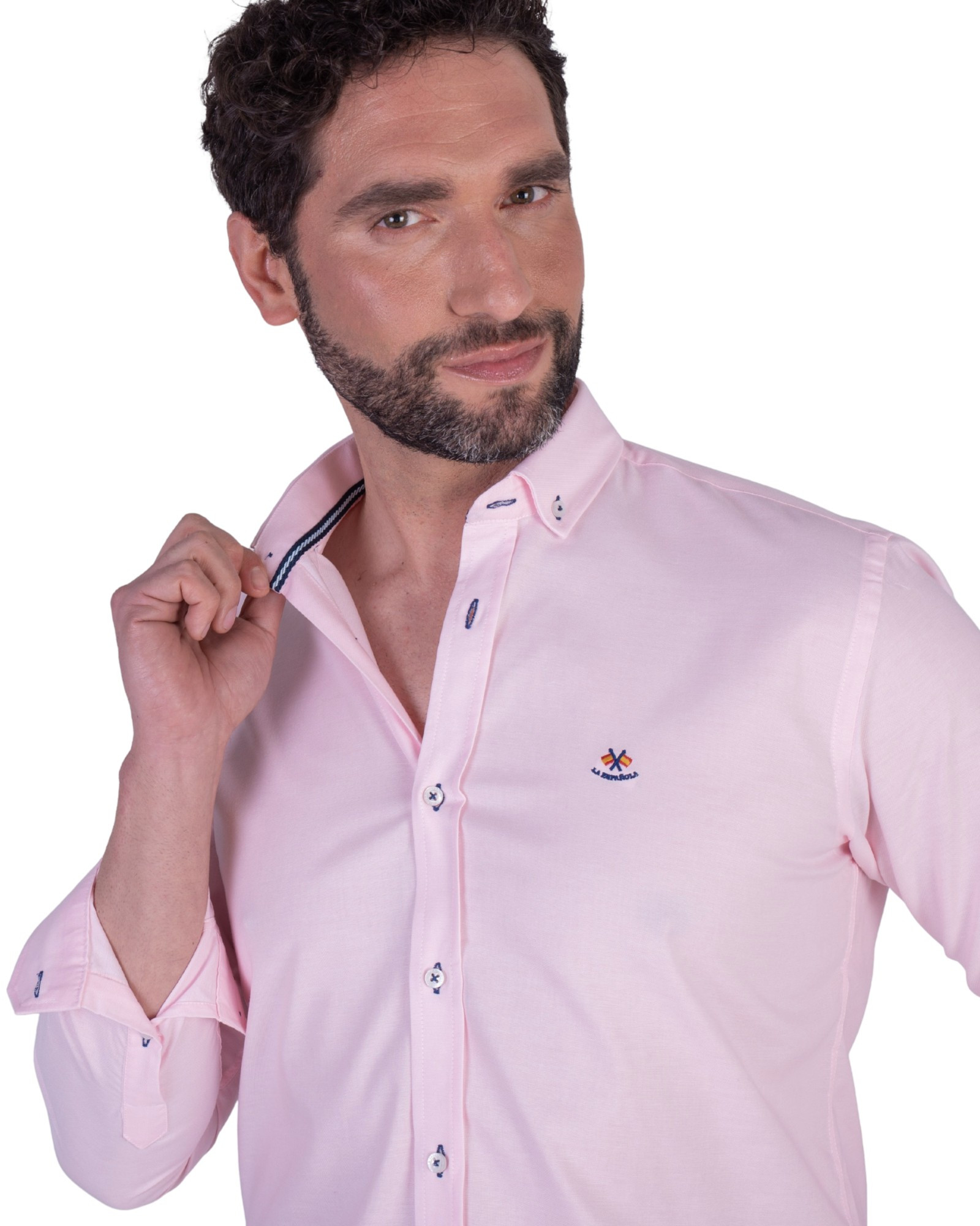 Camisa oxford lisa cuello botón serie 5505 rosa