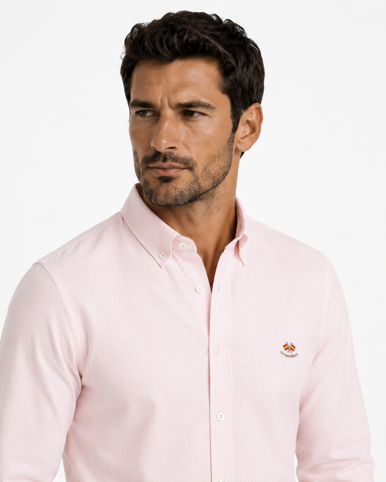 Camisa oxford lisa cuello botón serie 5505 rosa