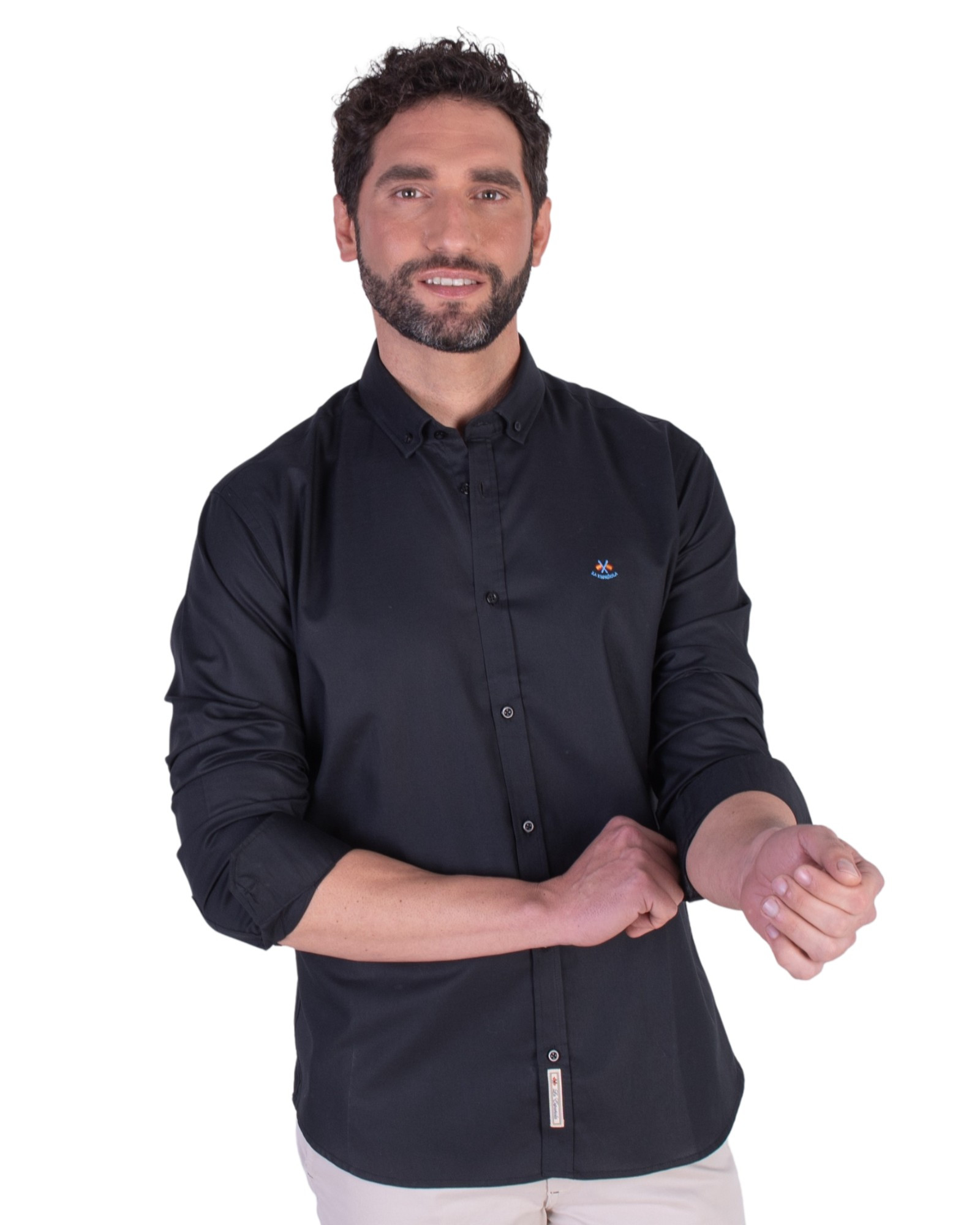 Camisa oxford lisa cuello botón serie 55505 negro