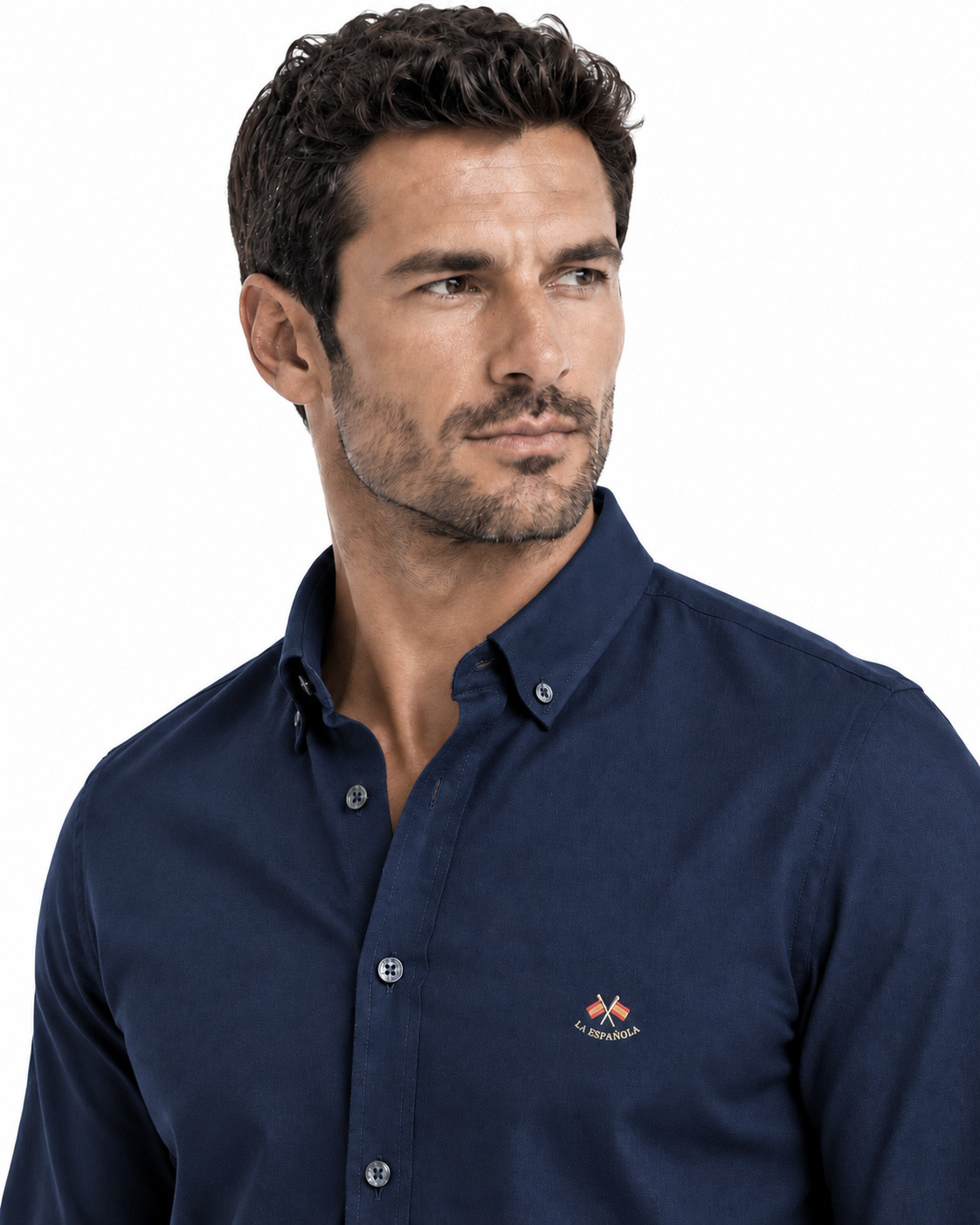 Camisa oxford lisa cuello botón serie 55505 azul marino