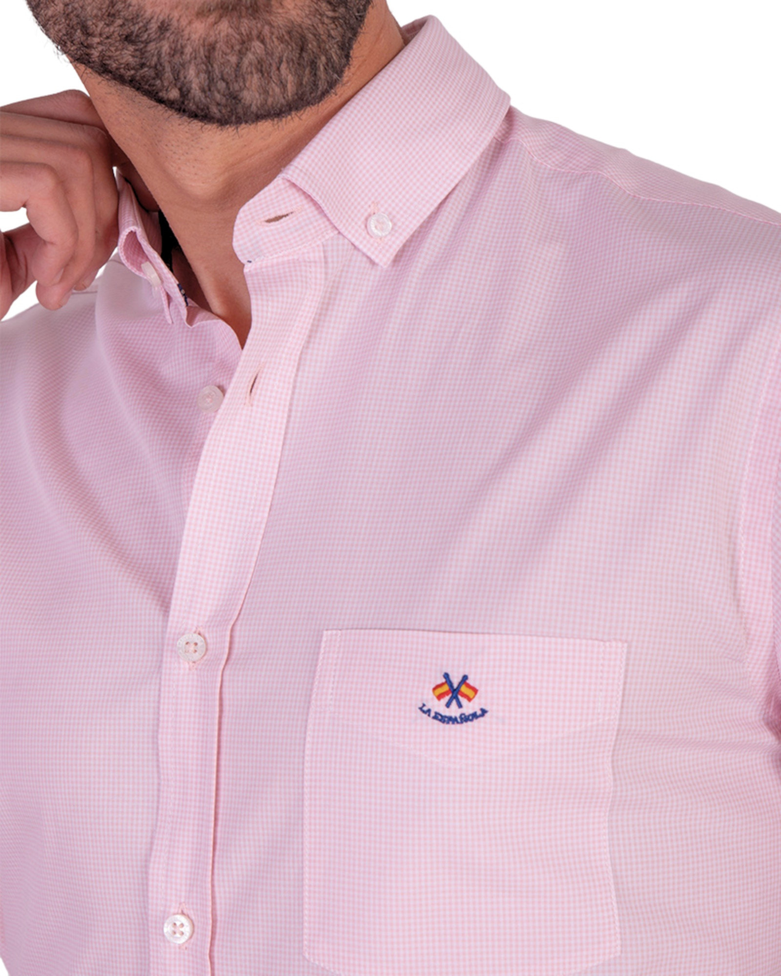 Camisa regular micro-cuadro con bolsillo serie 36179 rosa