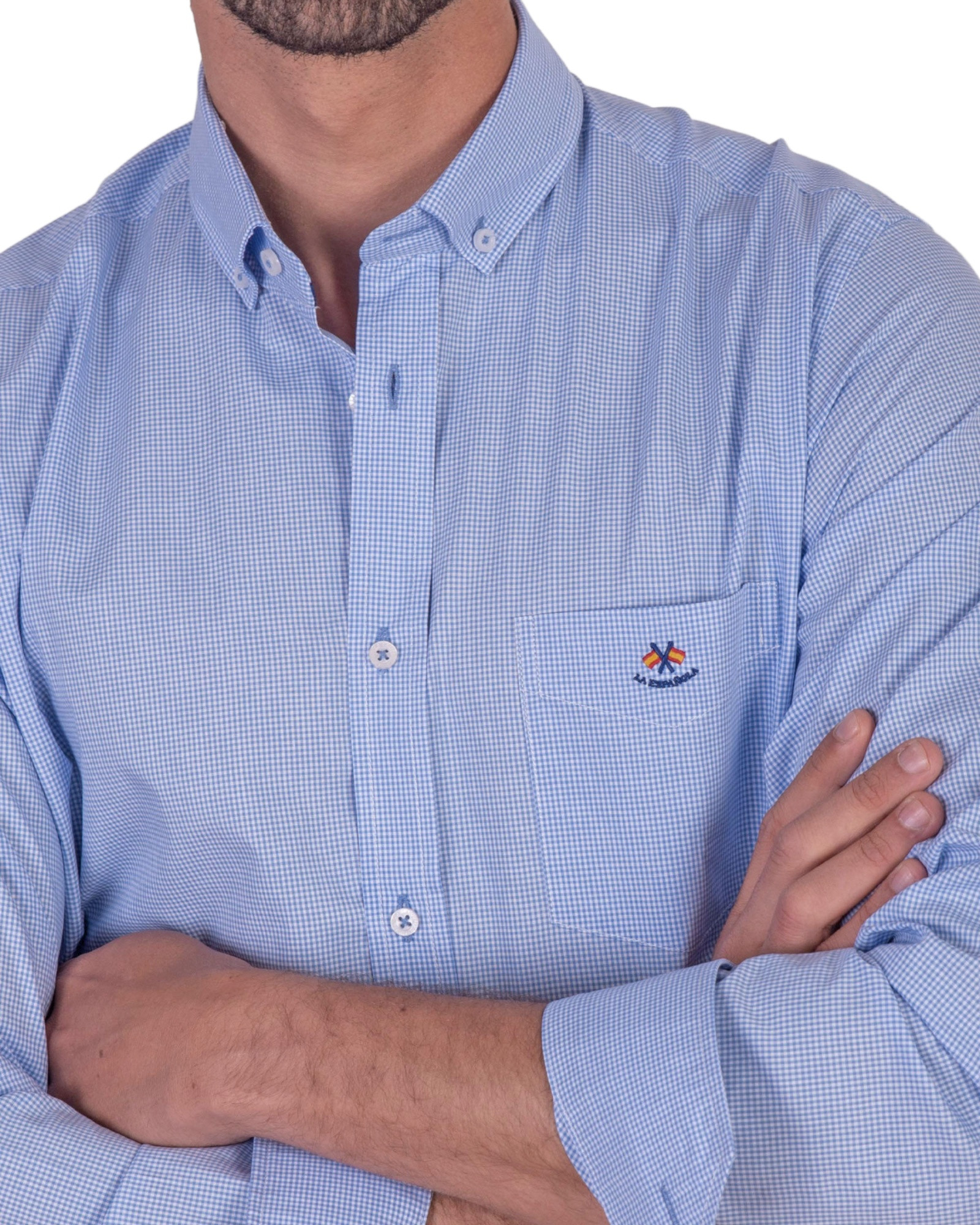 Serie 36179 Camisa regular micro-cuadro con bolsillo