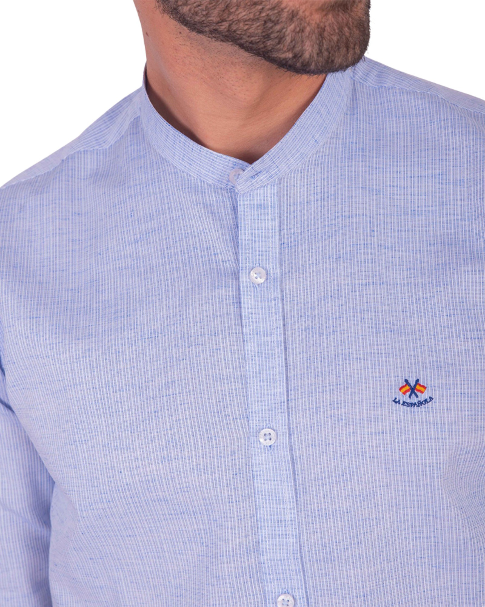 Serie 56168 Camisa algodón-lino rayas cuello mao