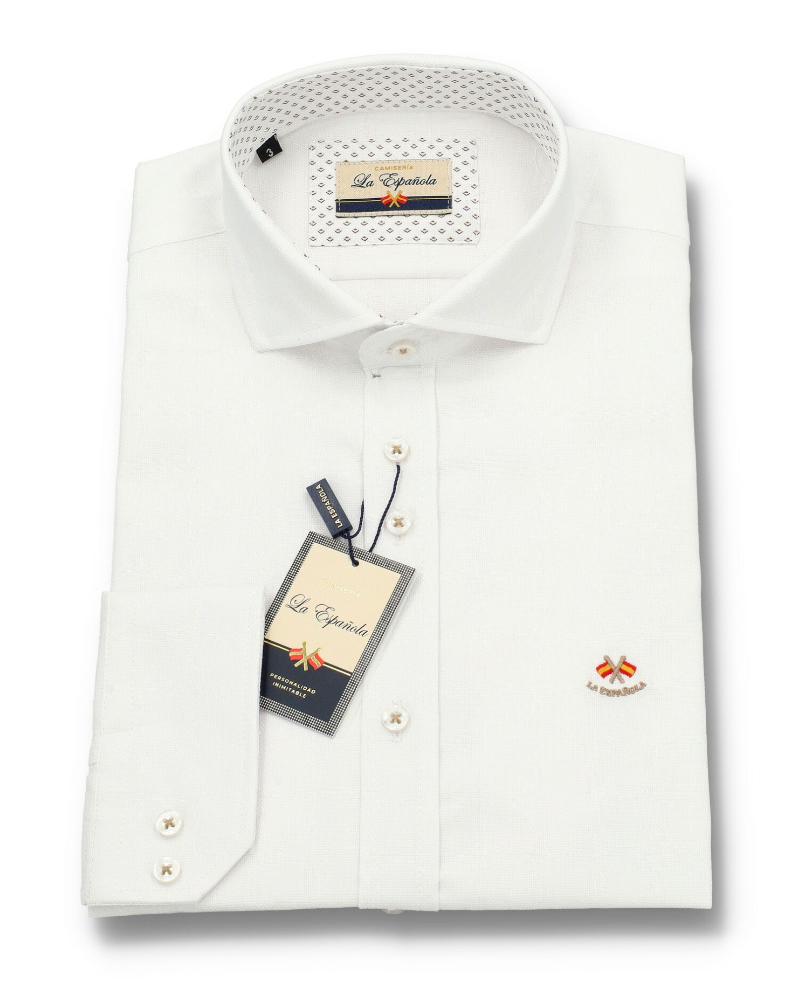 Serie 56301 Camisa algodón falso liso cuello italiano color 1 blanco