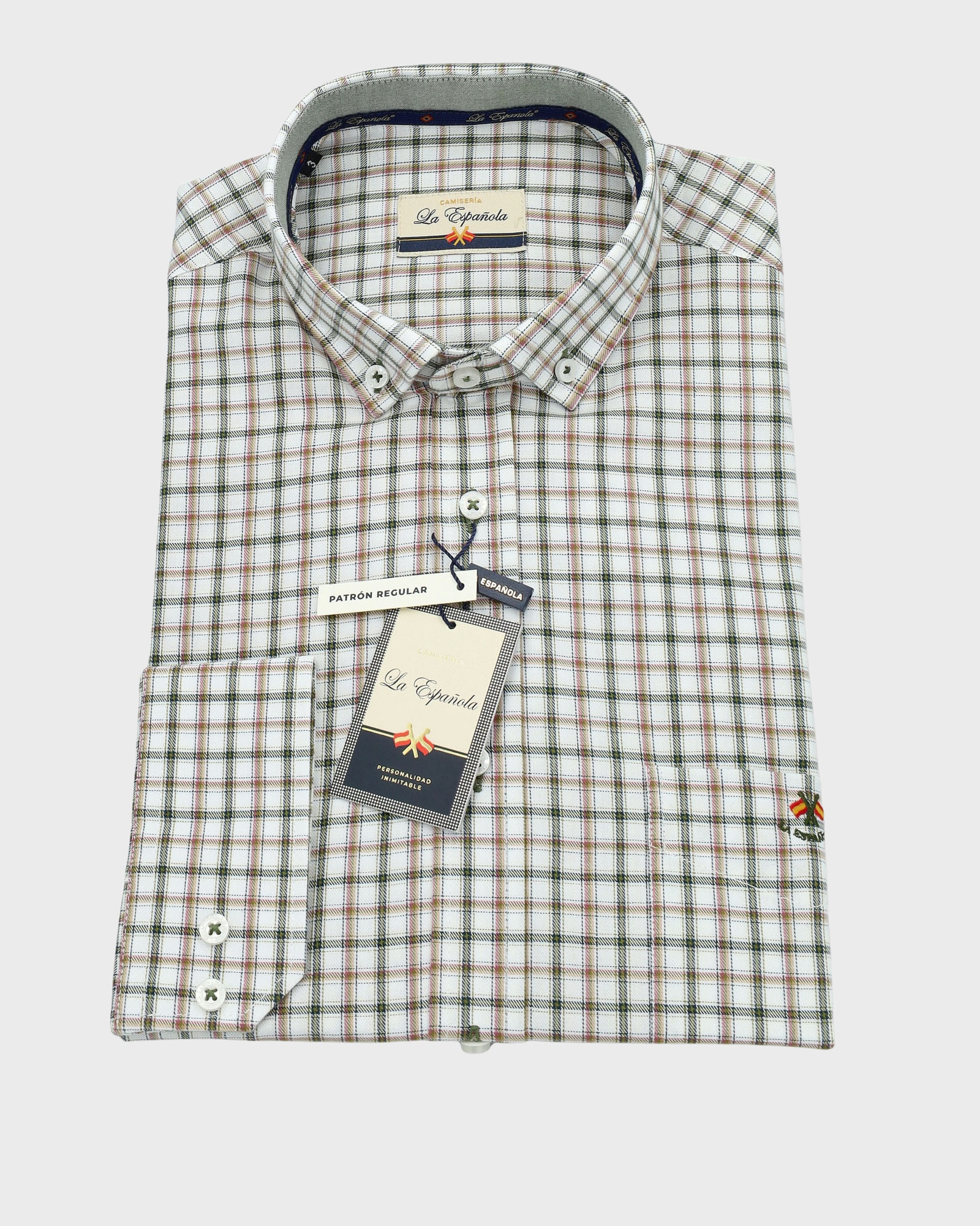 Serie 36332 Camisa cuadros patrón regular con bolsillo color único