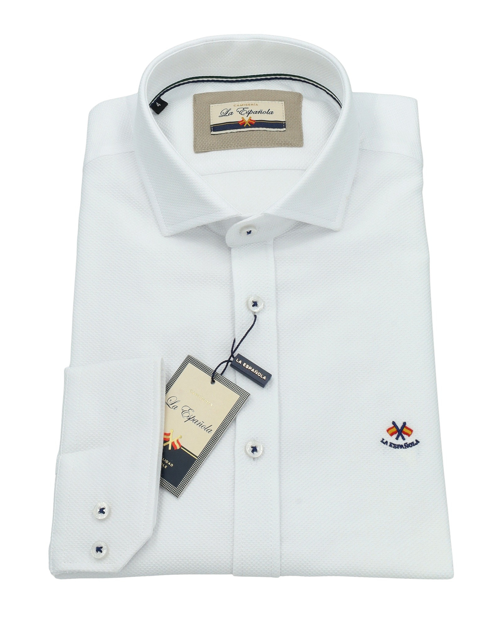 Camisa algodón falso liso cuello italiano serie 56302 blanco