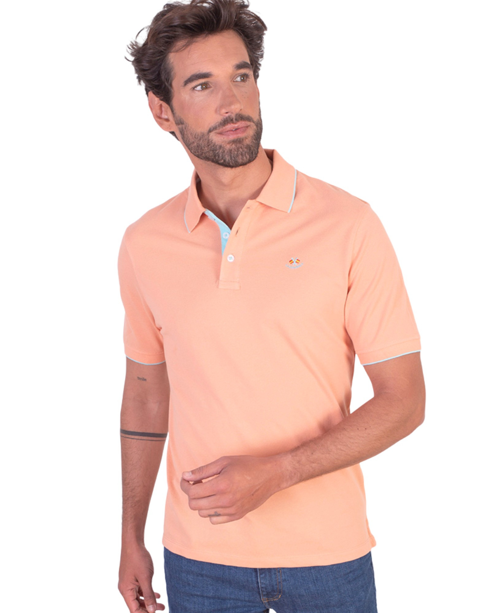 Polo basico algodón manga corta naranja serie 10866
