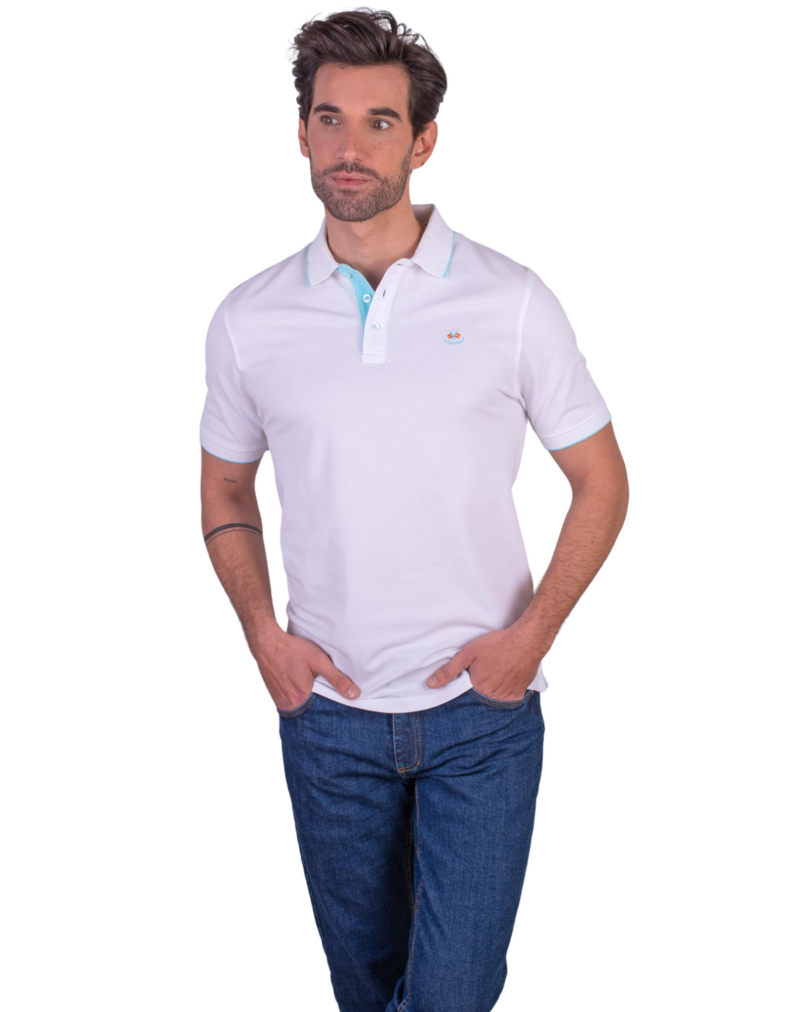 Serie 10866 Polo básico algodón manga corta color blanco