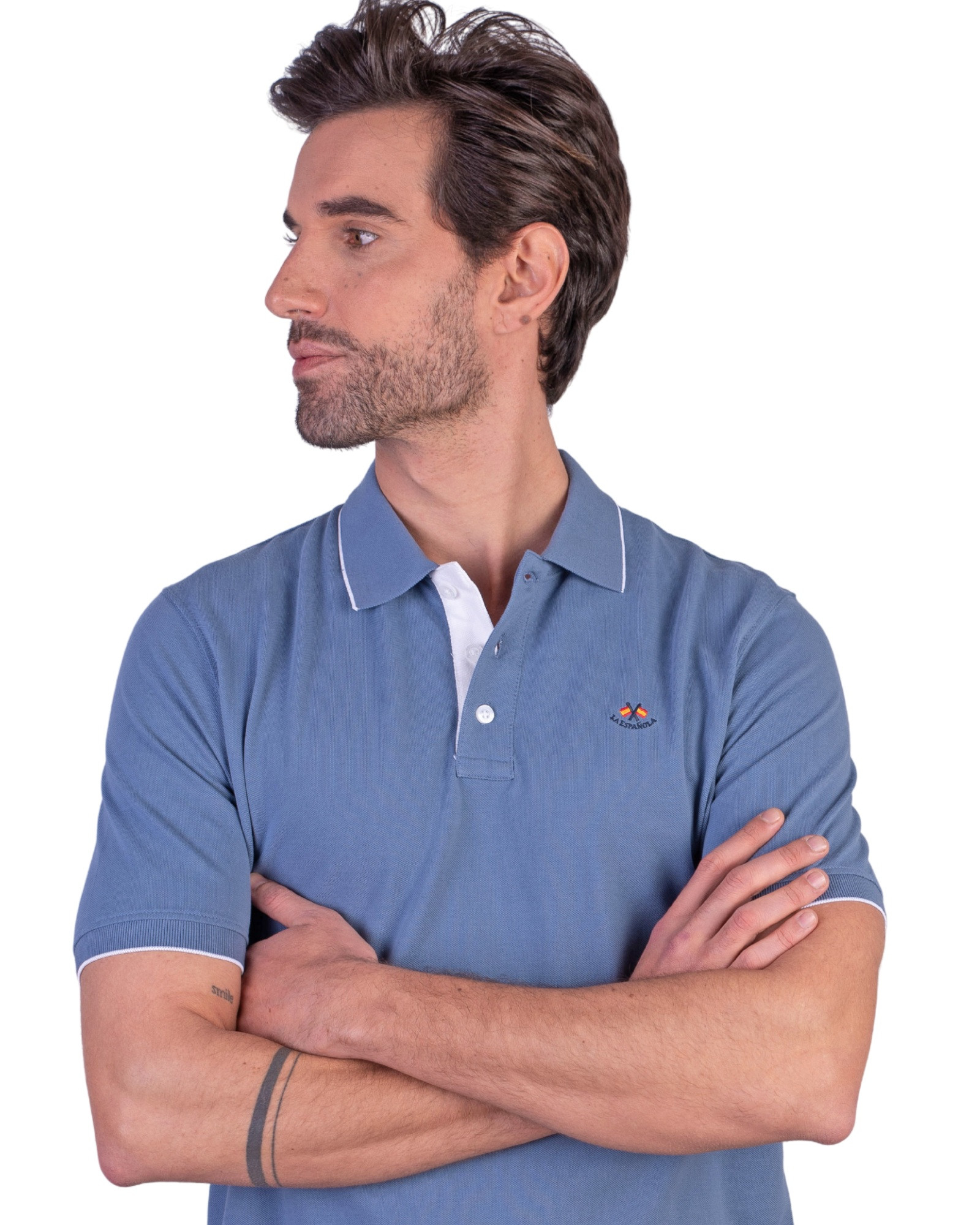 Serie 10866 Polo basico algodón manga corta color tejano