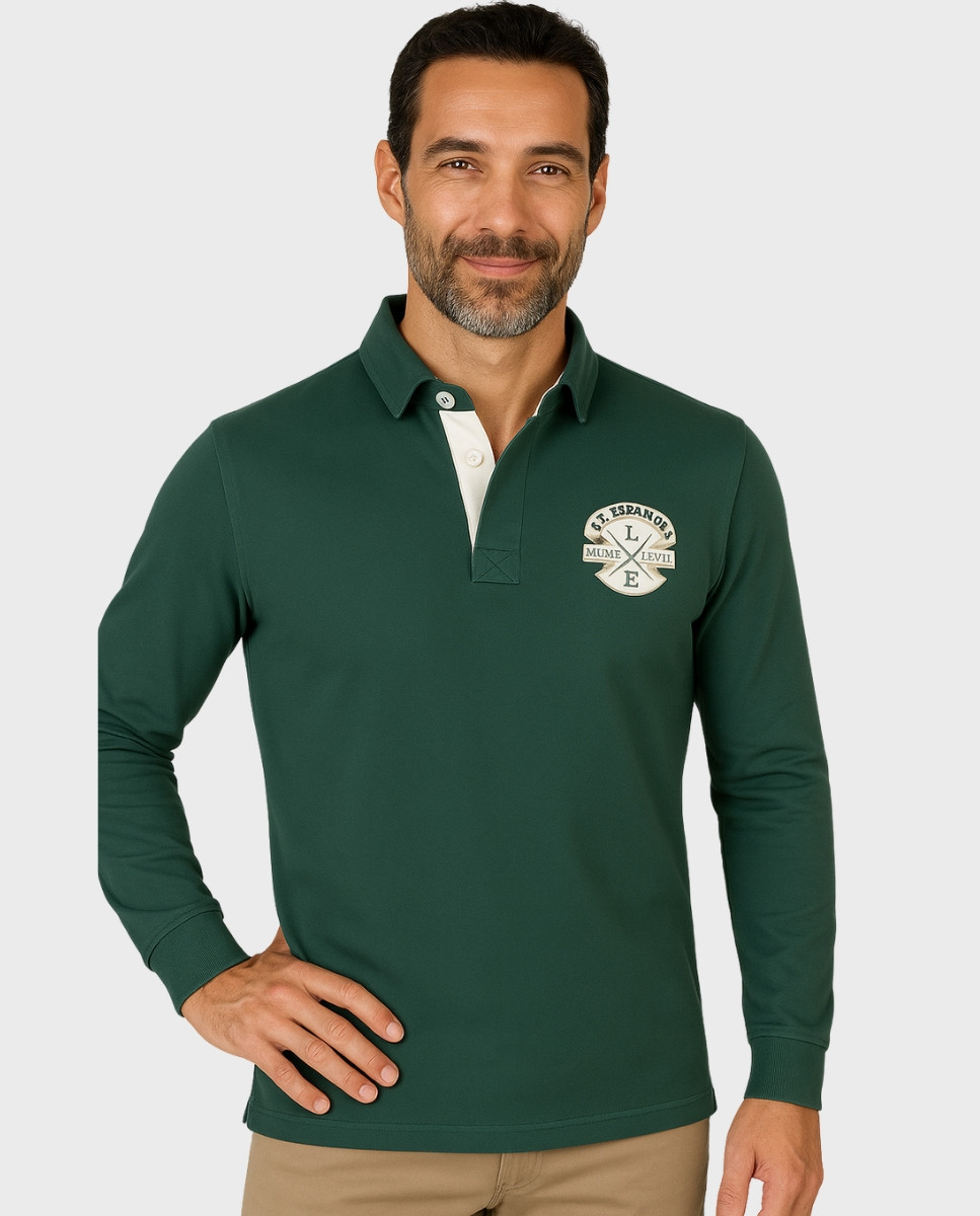 10907 Polo algódón con coderas y bordados color verde