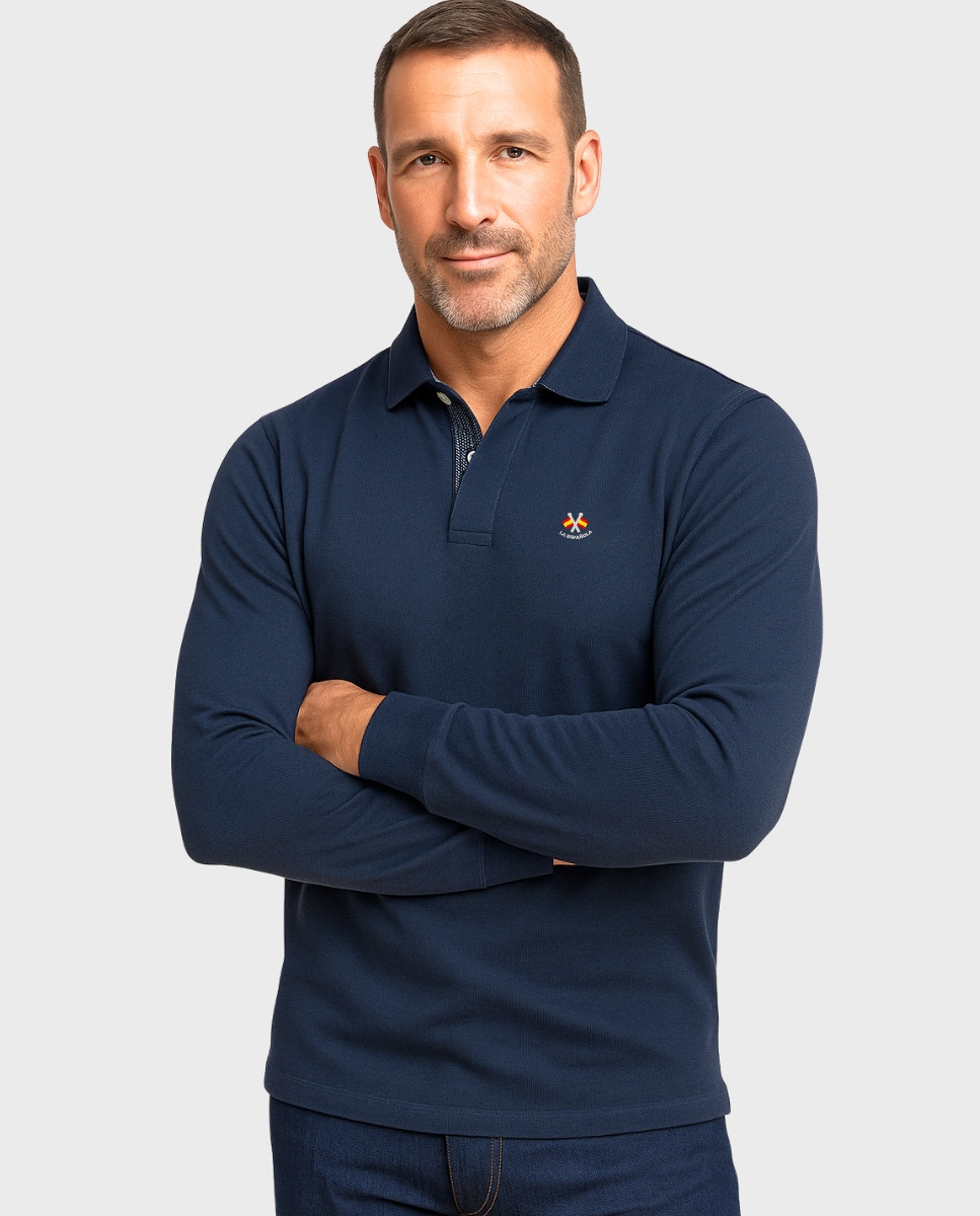 Serie 10906 Polo algódón básico cuello combinado color azul marino