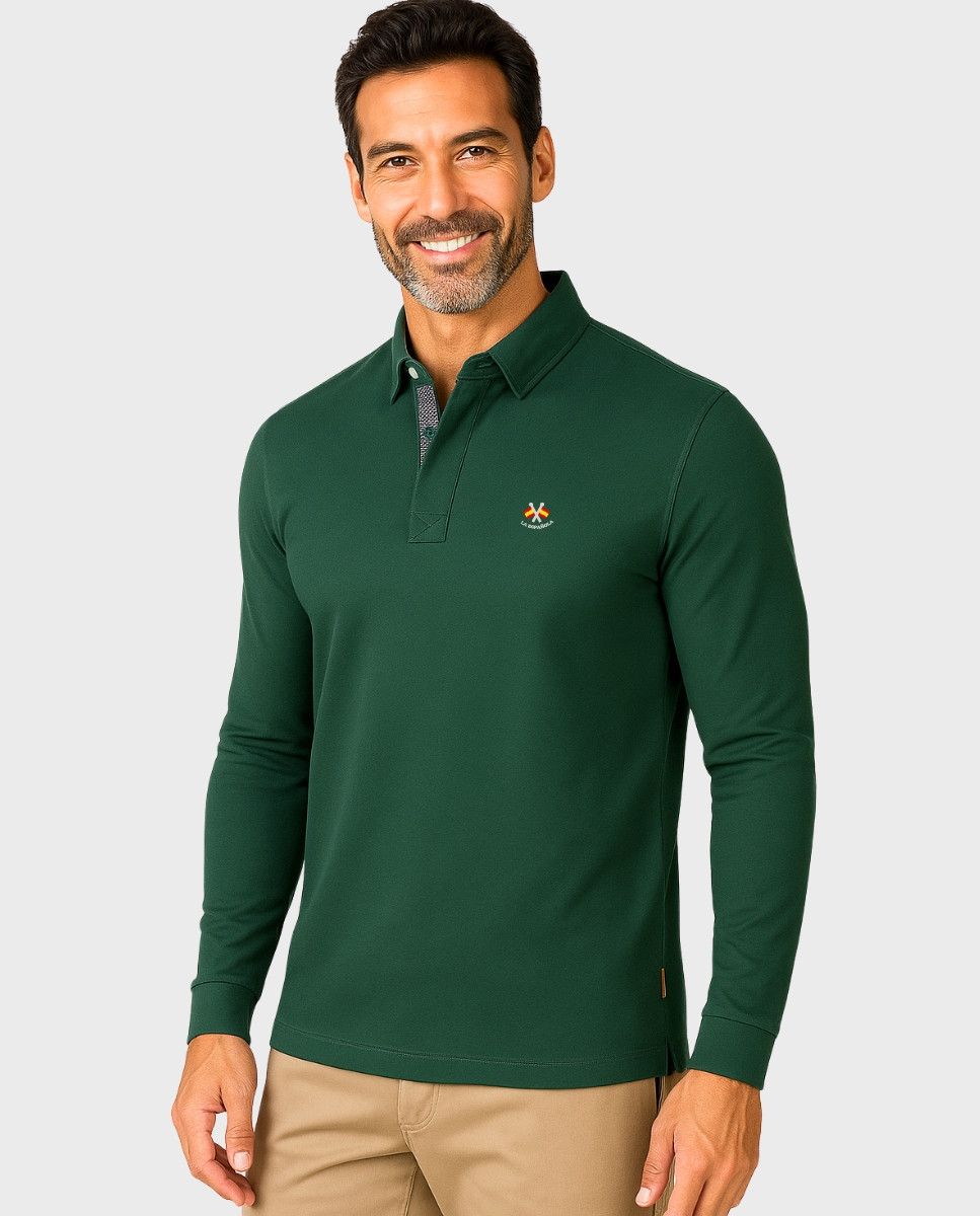 Serie 10906 Polo algódón básico cuello combinado color verde