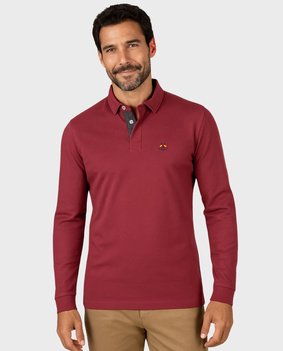 Serie 10906 Polo algódón básico cuello combinado color rojo