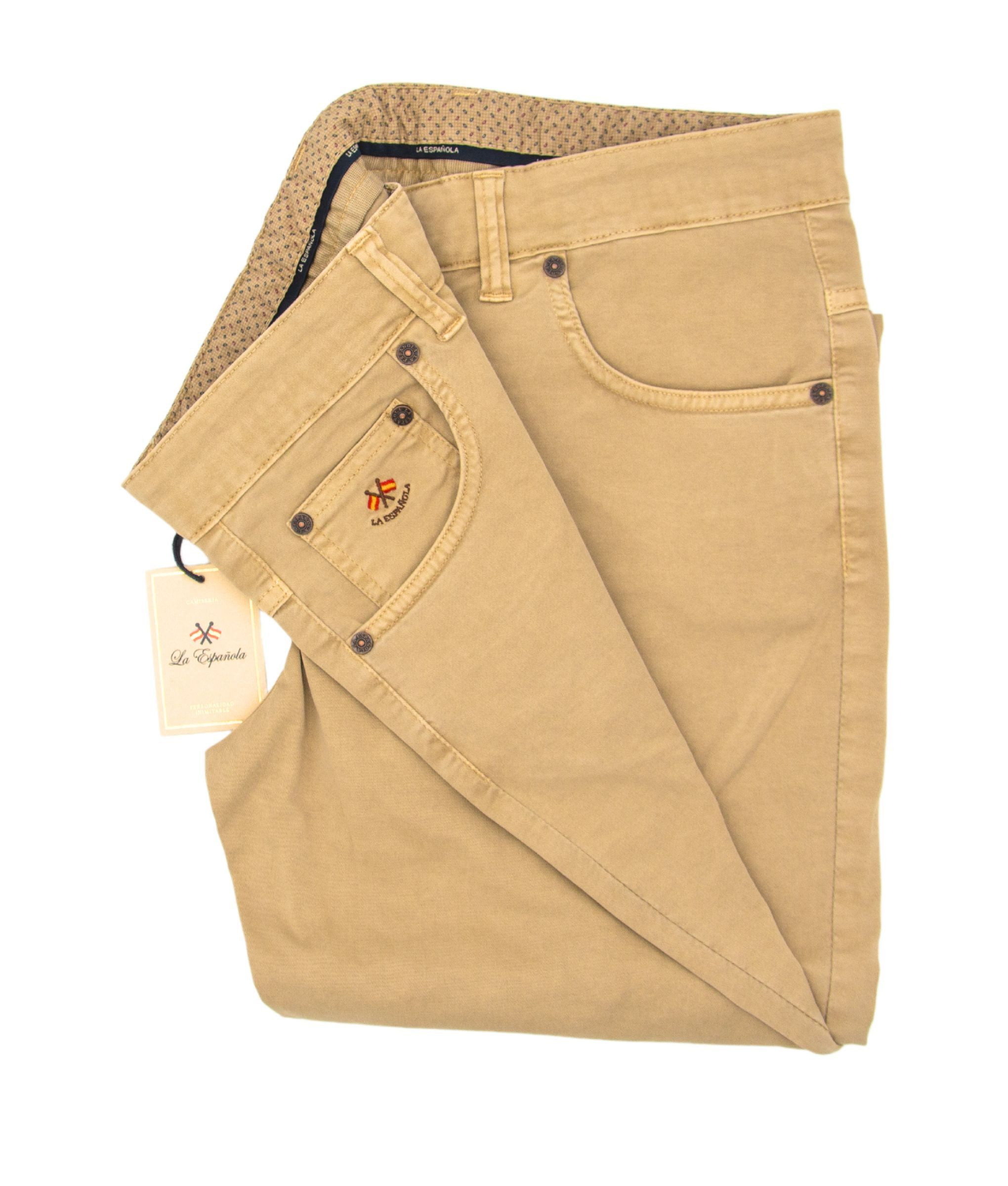 PANTALÓN 5 BOLSILLOS ALGODÓN LAVADO BEIGE SERIE 10770